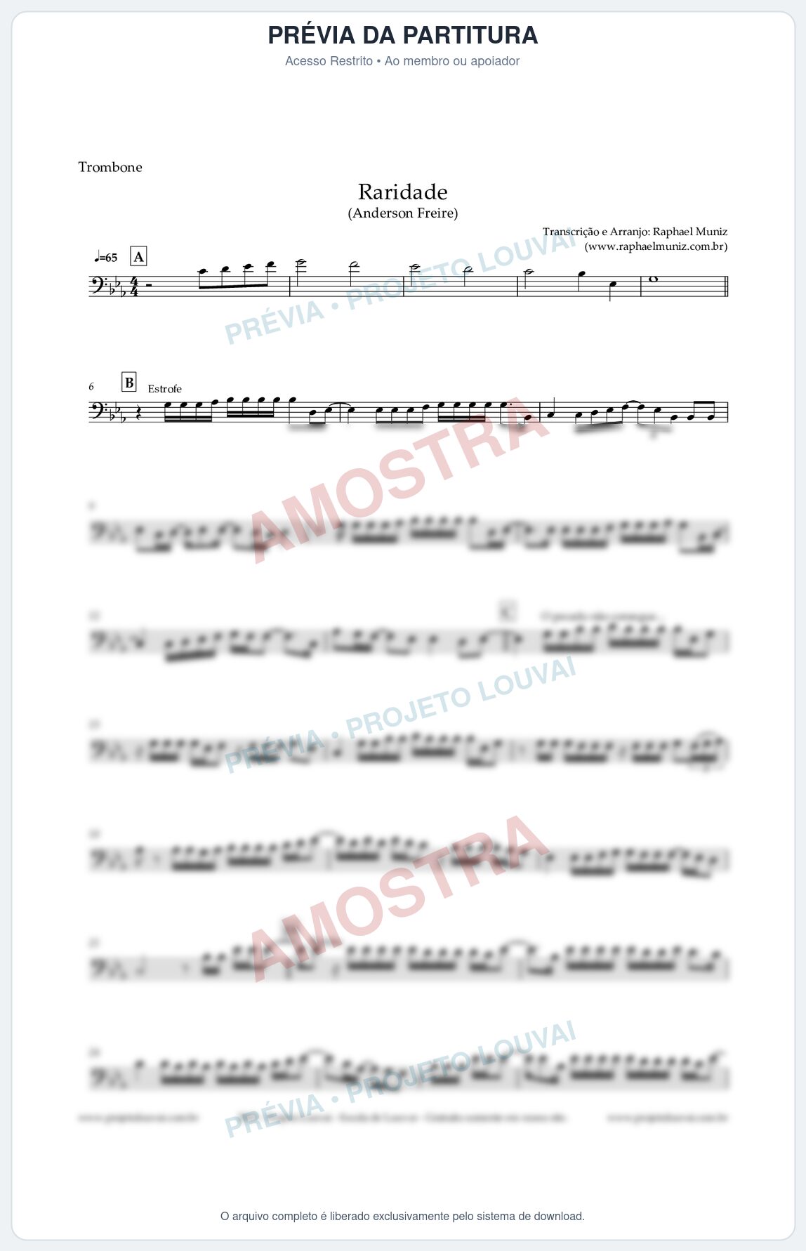 Prévia protegida da primeira página da partitura Partitura para Trombone - Raridade - Anderson Freire