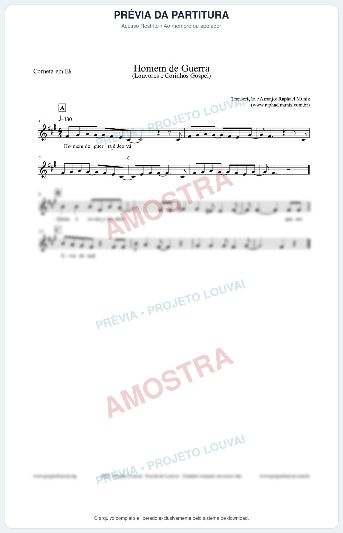 Prévia protegida da primeira página da partitura Partitura para Corneta em Eb - Homem de Guerra - Louvores e Corinhos Gospel