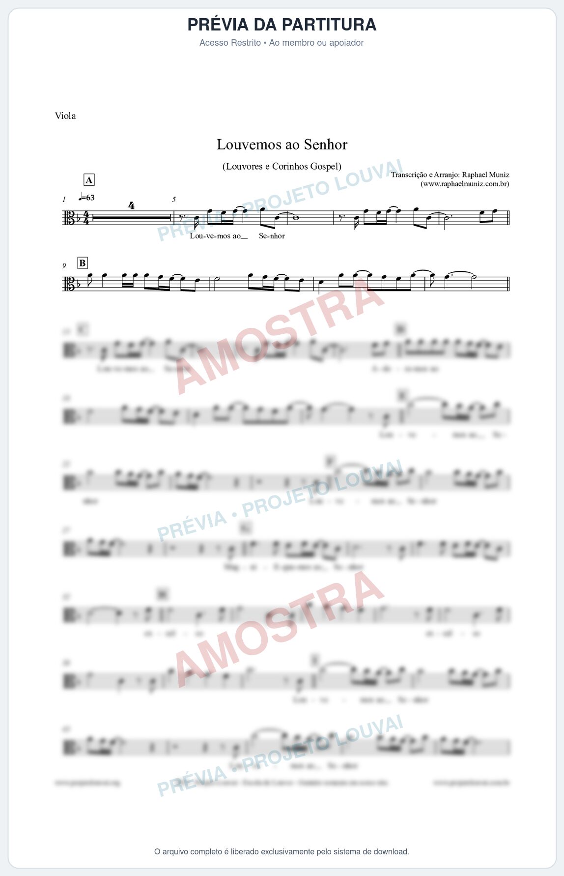 Prévia protegida da primeira página da partitura Partitura para Viola - Louvemos ao Senhor - Louvores e Corinhos Gospel