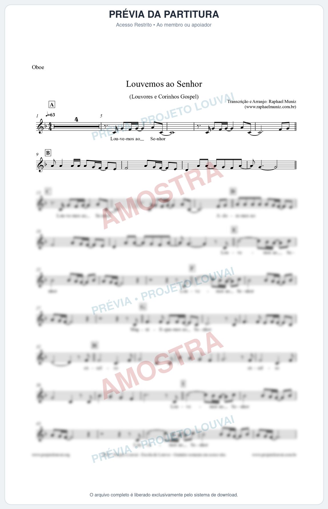 Prévia protegida da primeira página da partitura Partitura para Oboé - Louvemos ao Senhor - Louvores e Corinhos Gospel