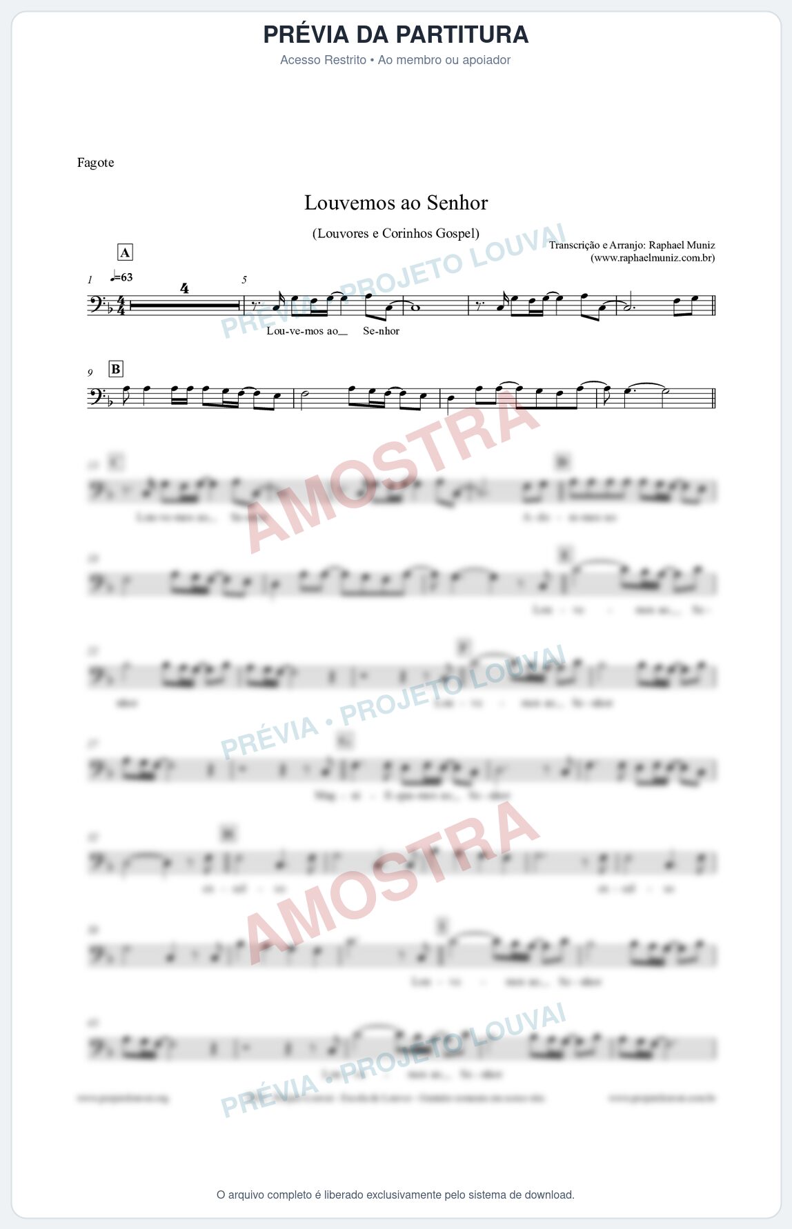 Prévia protegida da primeira página da partitura Partitura para Fagote - Louvemos ao Senhor - Louvores e Corinhos Gospel