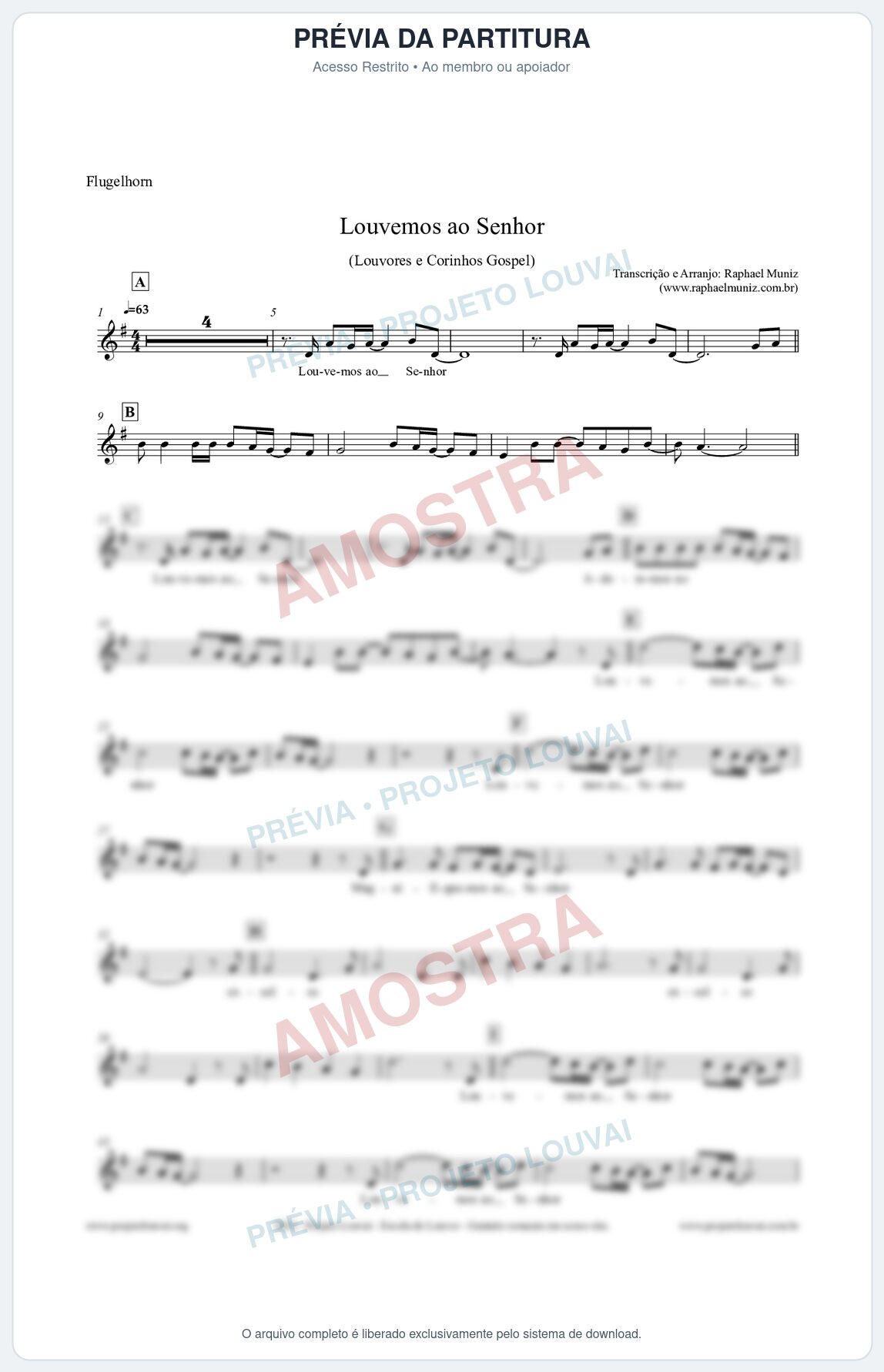 Prévia protegida da primeira página da partitura Partitura para Flugelhorn - Louvemos ao Senhor - Louvores e Corinhos Gospel