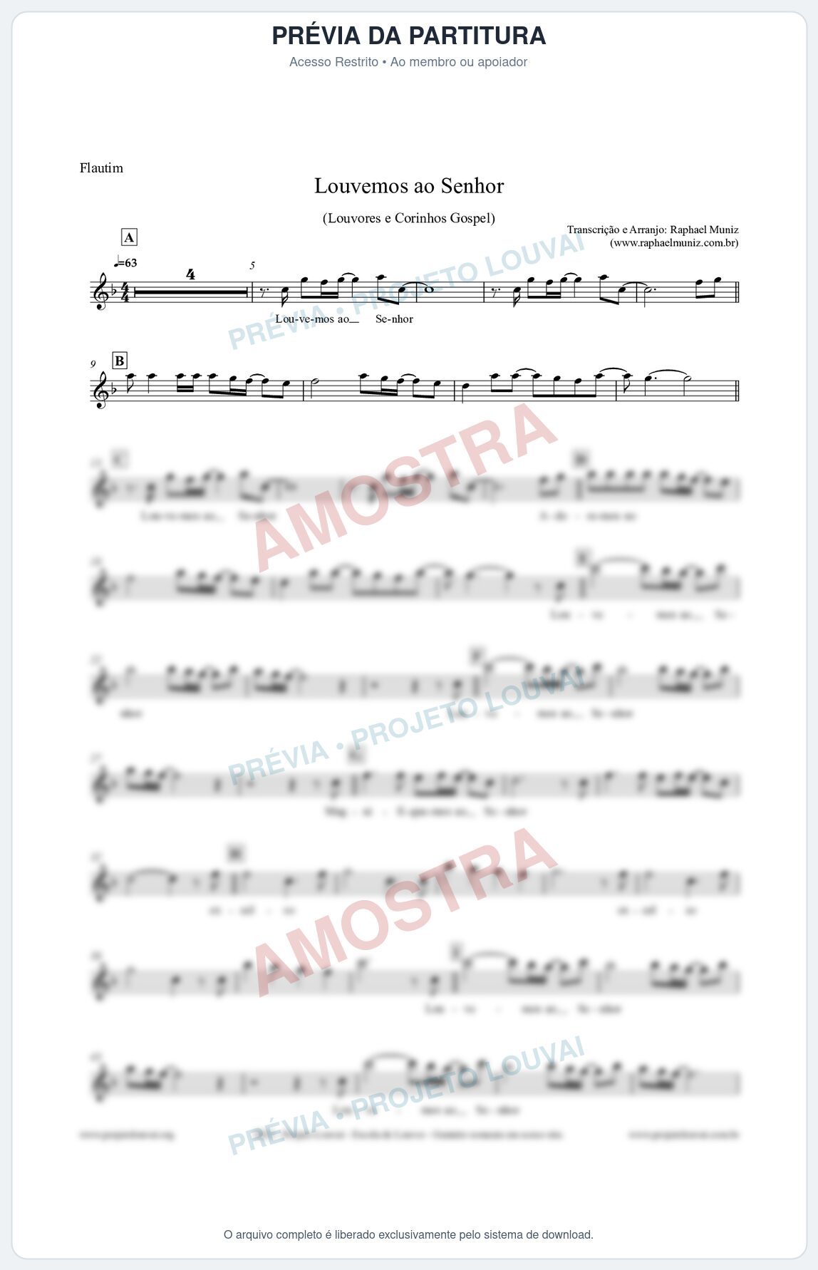 Prévia protegida da primeira página da partitura Partitura para Flautim - Louvemos ao Senhor - Louvores e Corinhos Gospel