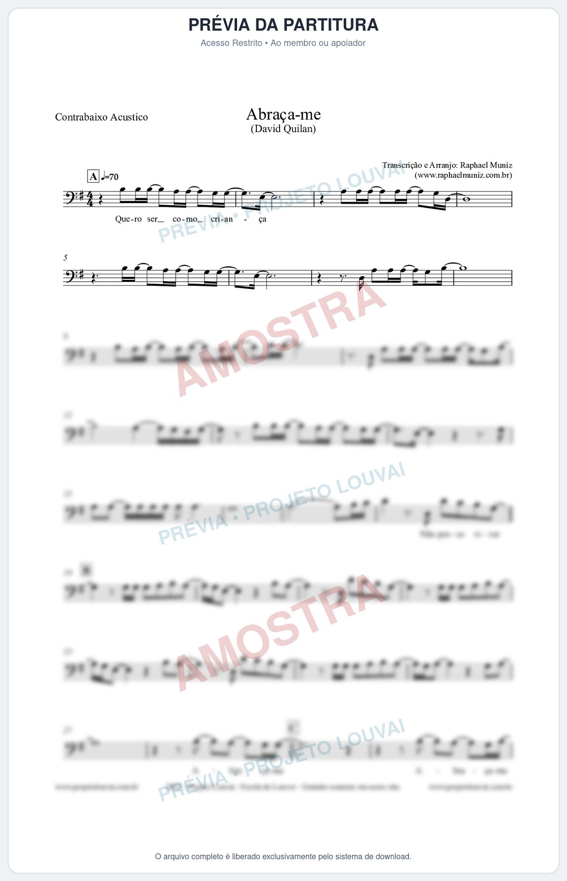 Prévia protegida da primeira página da partitura Partitura para Contrabaixo Acústico - Abraça-me - David Quinlan
