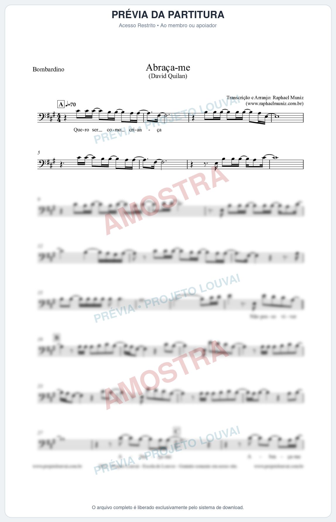 Prévia protegida da primeira página da partitura Partitura para Bombardino - Abraça-me - David Quinlan