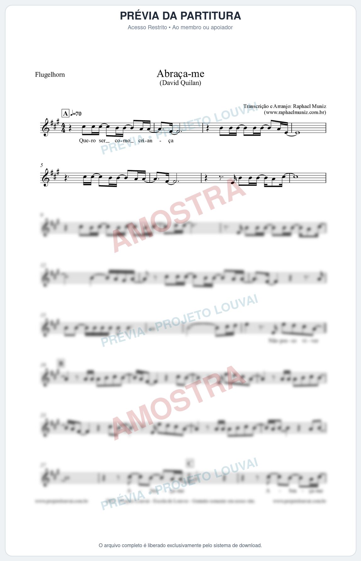 Prévia protegida da primeira página da partitura Partitura para Flugelhorn - Abraça-me - David Quinlan