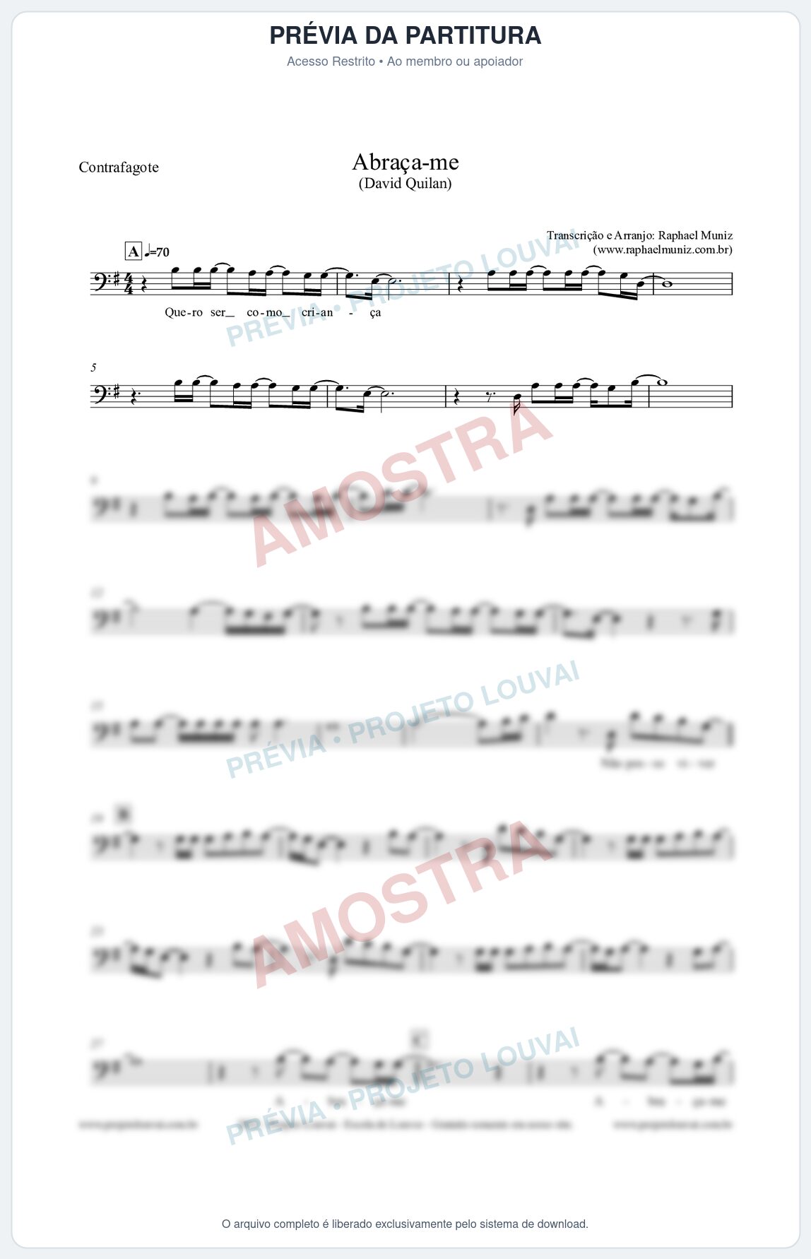 Prévia protegida da primeira página da partitura Partitura para Contrafagote - Abraça-me - David Quinlan