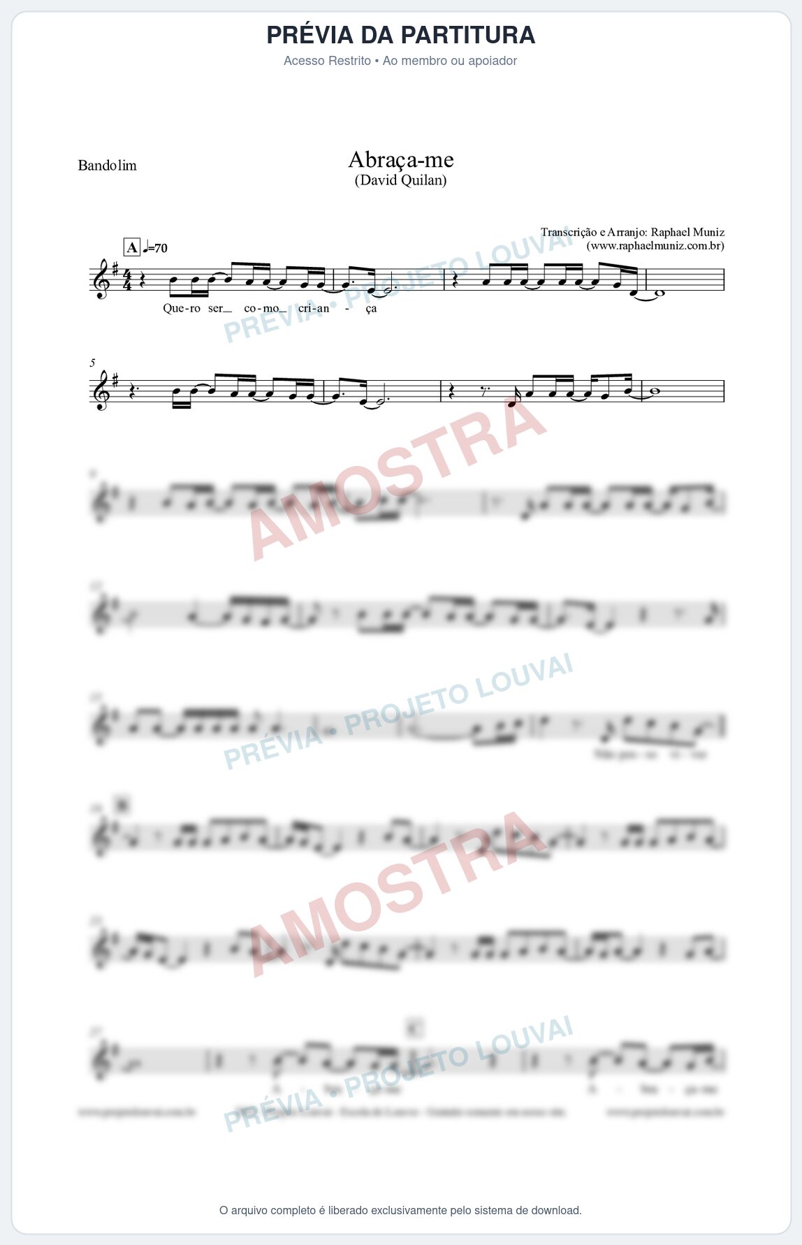 Prévia protegida da primeira página da partitura Partitura para Bandolim - Abraça-me - David Quinlan