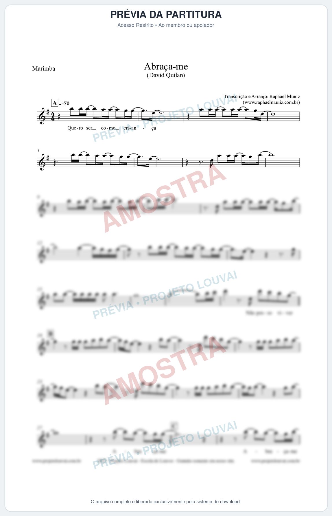 Prévia protegida da primeira página da partitura Partitura para Marimba - Abraça-me - David Quinlan