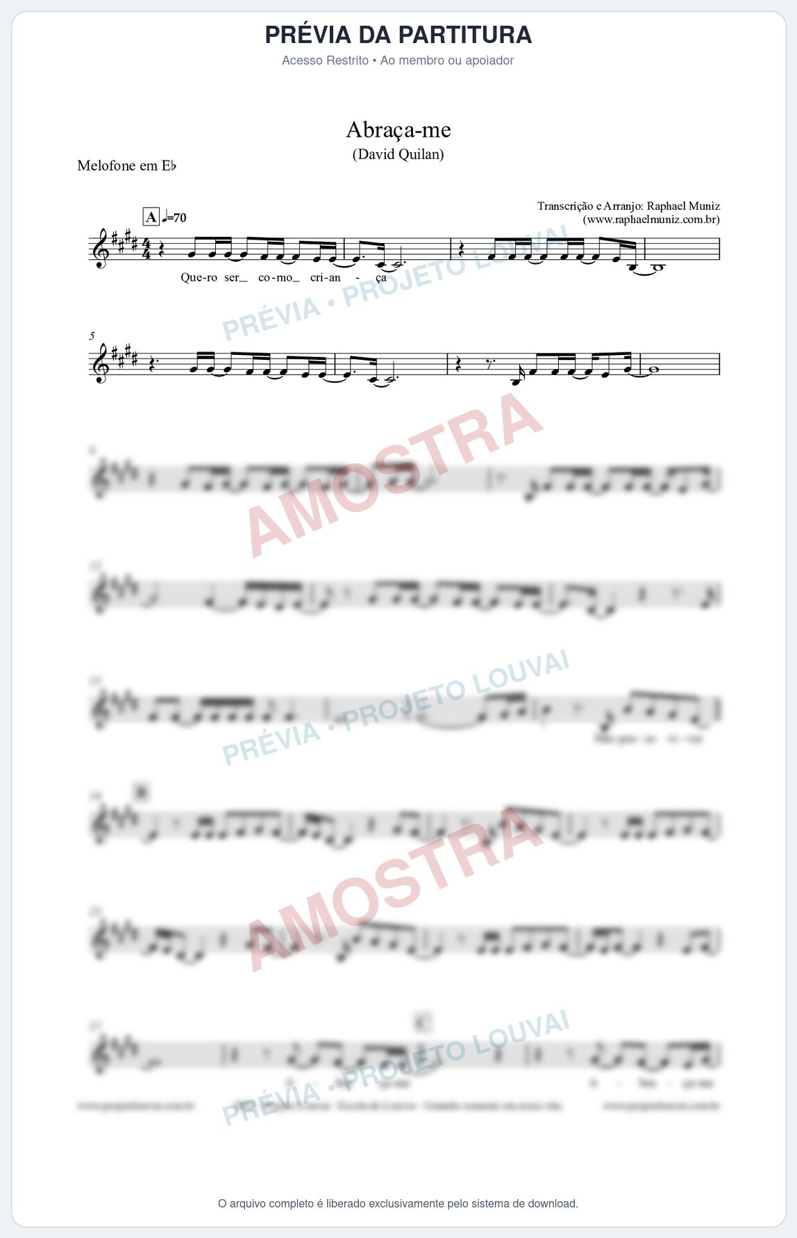 Prévia protegida da primeira página da partitura Partitura para Melofone em Eb - Abraça-me - David Quinlan