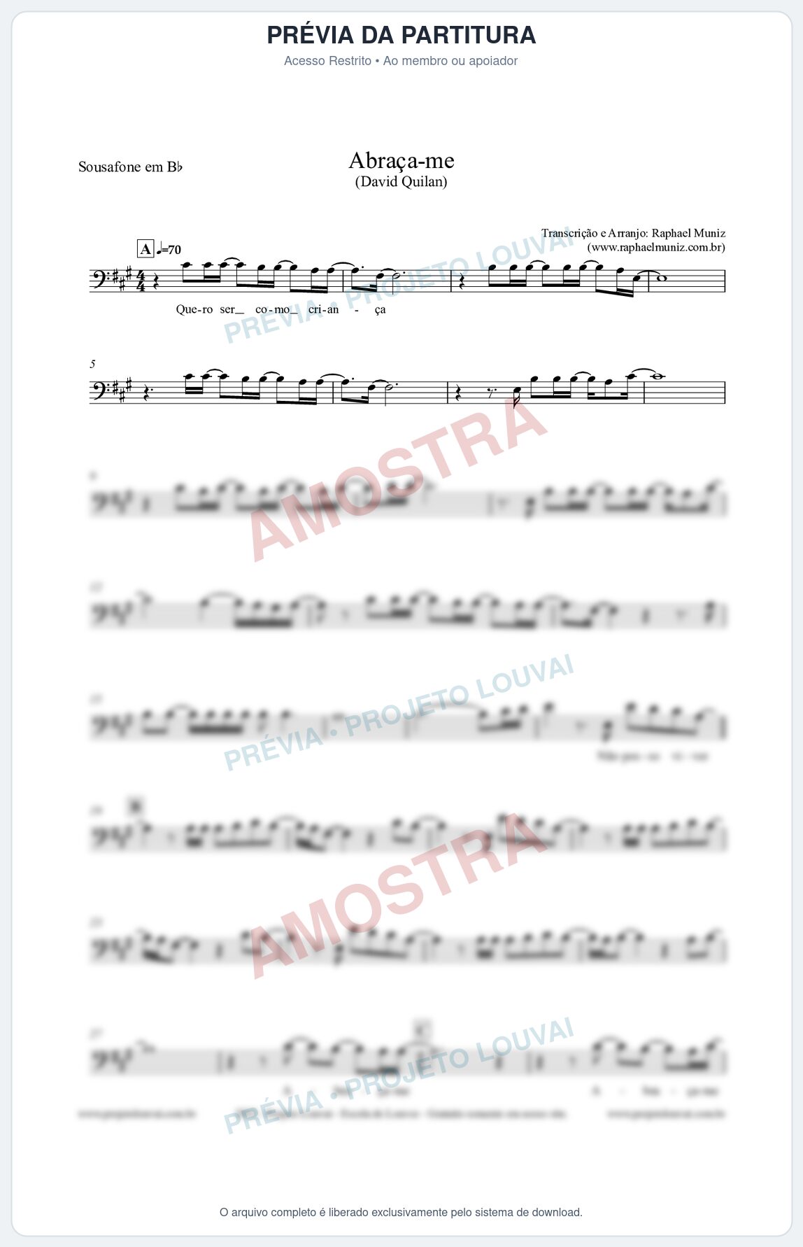Prévia protegida da primeira página da partitura Partitura para Sousafone em Bb - Abraça-me - David Quinlan