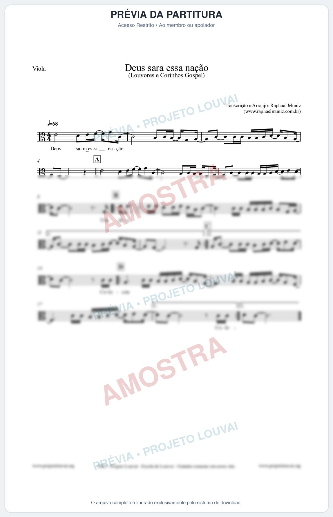 Prévia protegida da primeira página da partitura Partitura para Viola - Deus sara essa nação - Louvores e Corinhos Gospel