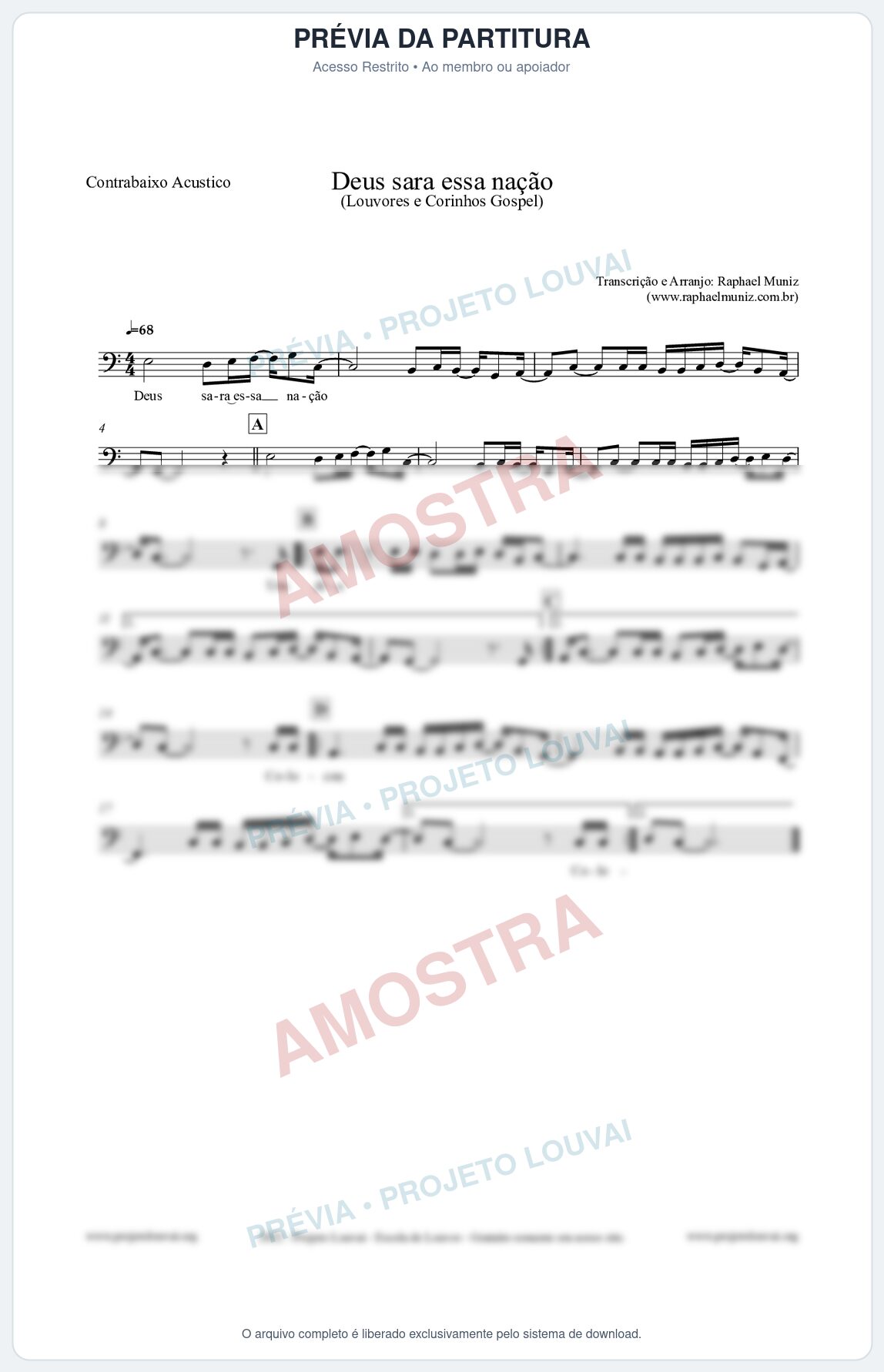 Prévia protegida da primeira página da partitura Partitura para Contrabaixo Acústico - Deus sara essa nação - Louvores e Corinhos Gospel