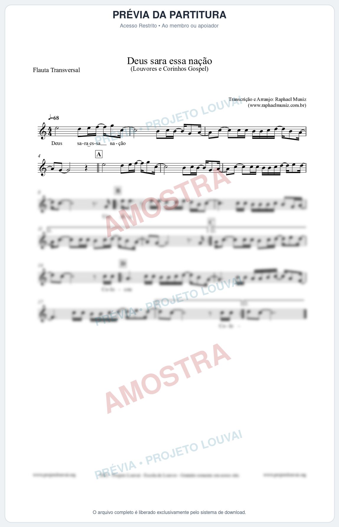 Prévia protegida da primeira página da partitura Partitura para Flauta Transversal - Deus sara essa nação - Louvores e Corinhos Gospel
