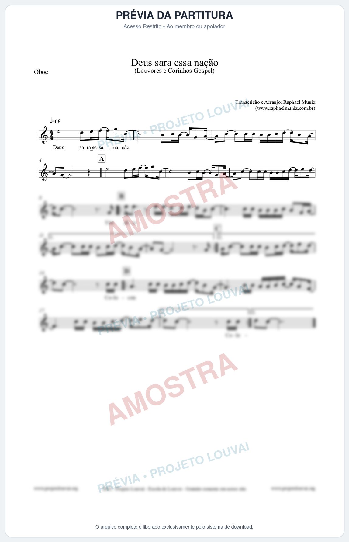 Prévia protegida da primeira página da partitura Partitura para Oboé - Deus sara essa nação - Louvores e Corinhos Gospel