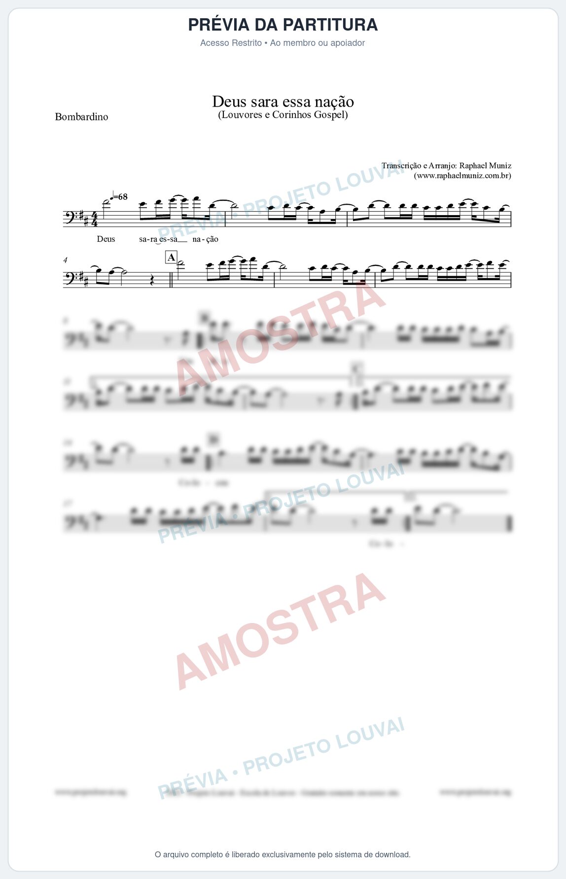 Prévia protegida da primeira página da partitura Partitura para Bombardino - Deus sara essa nação - Louvores e Corinhos Gospel