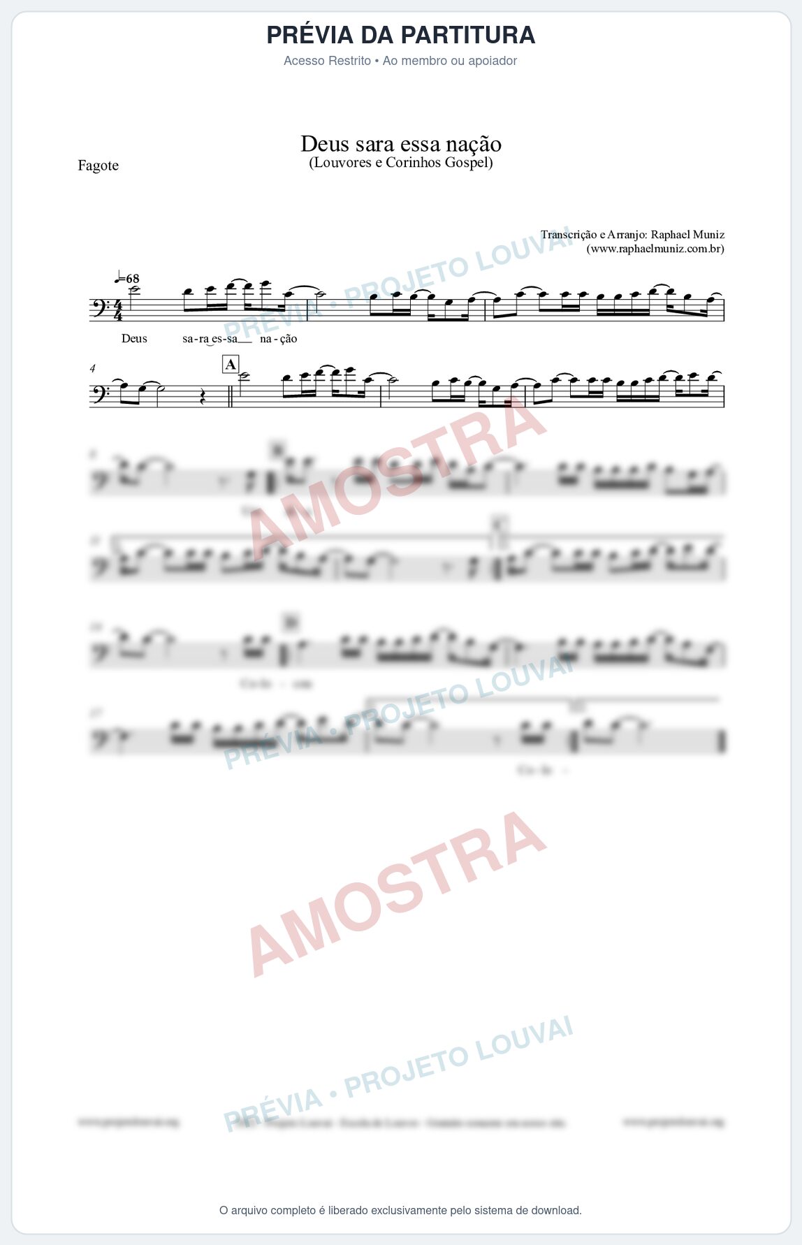 Prévia protegida da primeira página da partitura Partitura para Fagote - Deus sara essa nação - Louvores e Corinhos Gospel