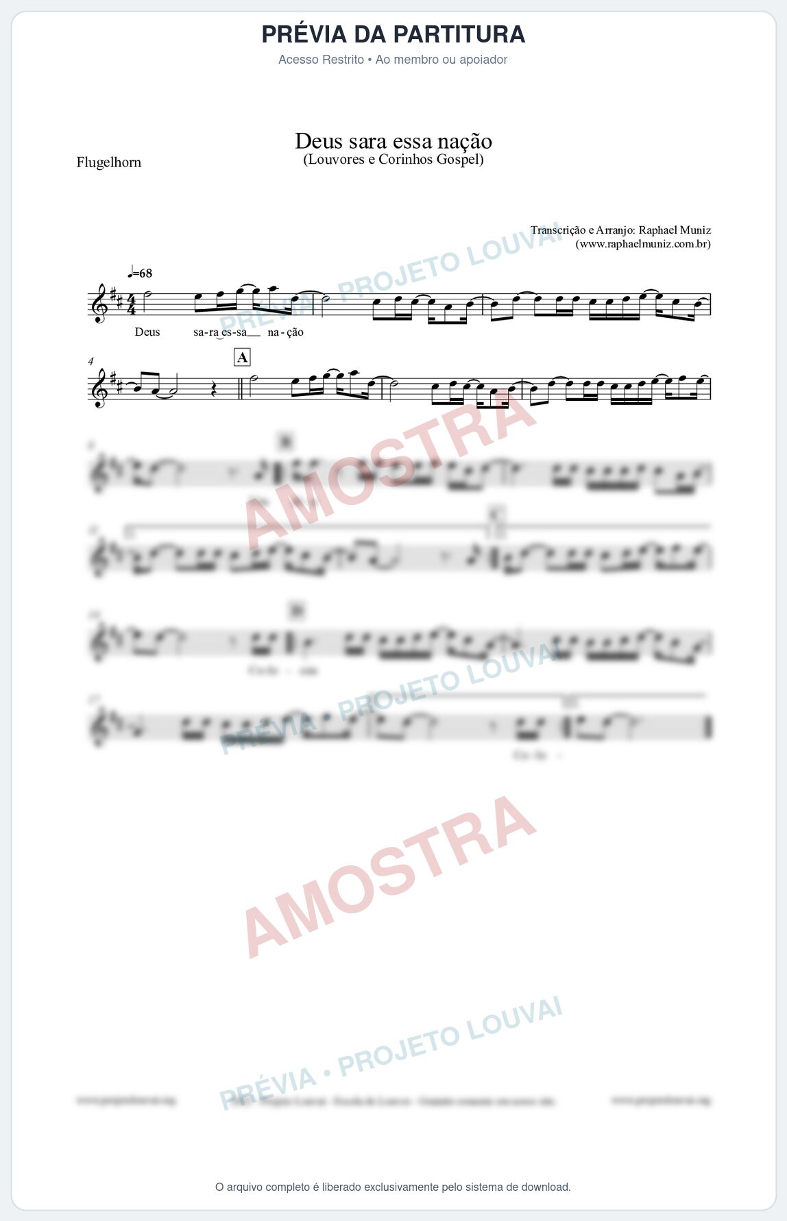 Prévia protegida da primeira página da partitura Partitura para Flugelhorn - Deus sara essa nação - Louvores e Corinhos Gospel
