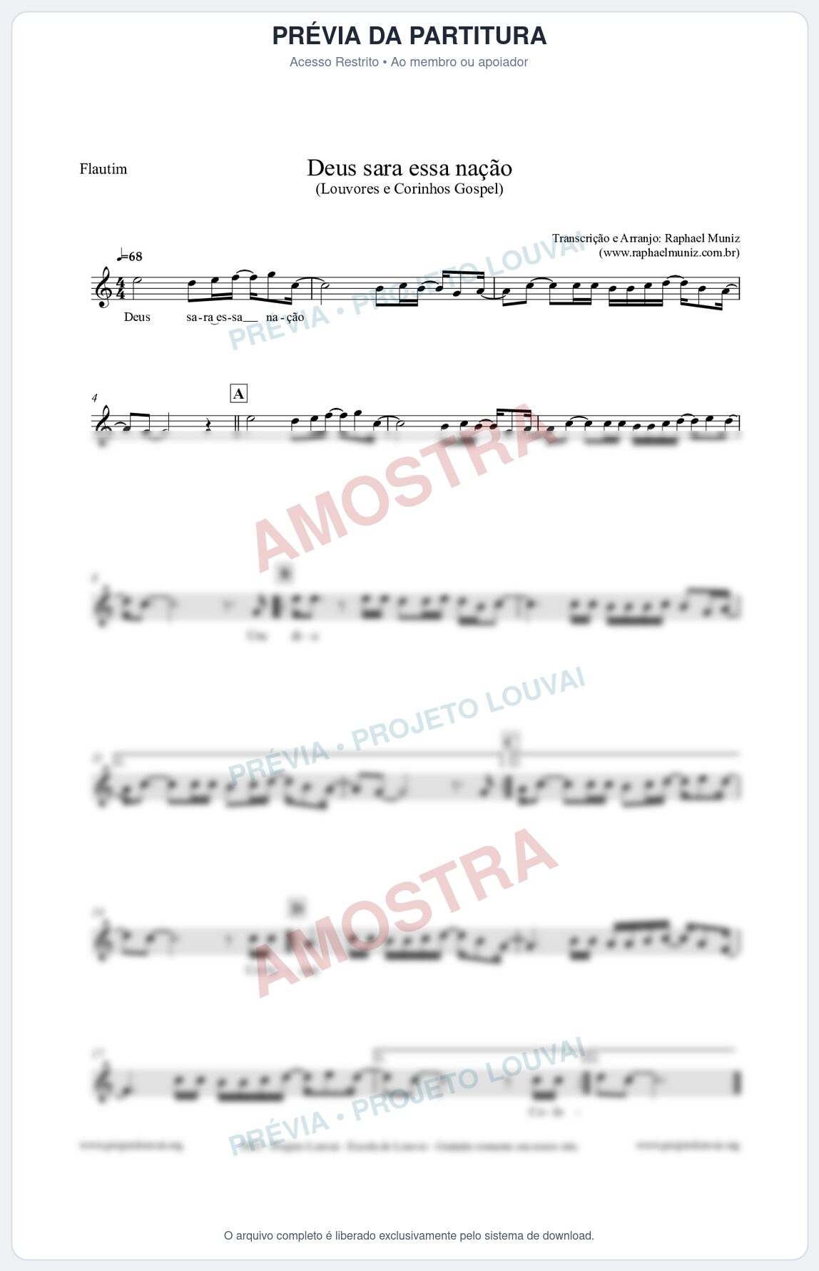 Prévia protegida da primeira página da partitura Partitura para Flautim - Deus sara essa nação - Louvores e Corinhos Gospel