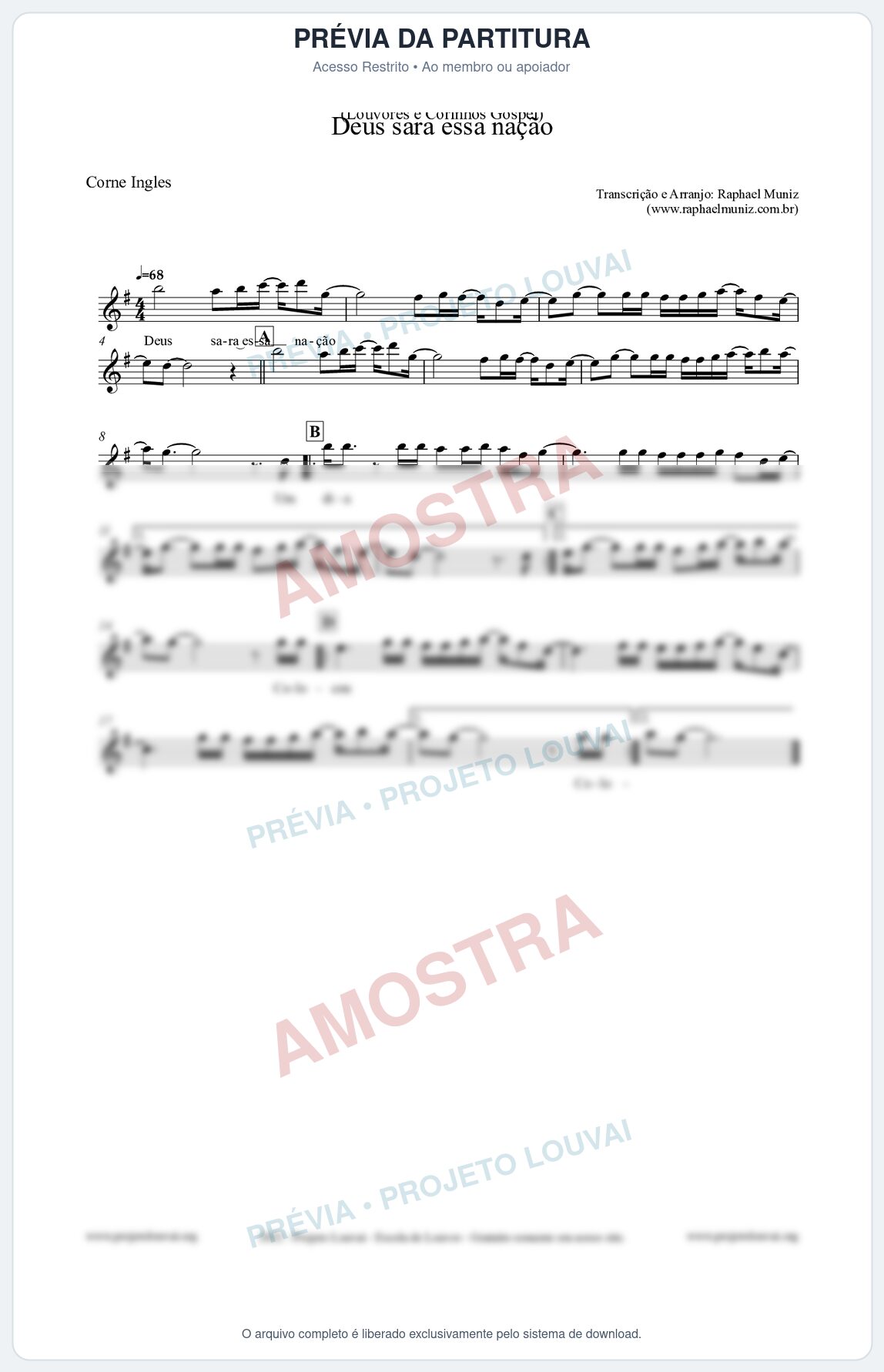Prévia protegida da primeira página da partitura Partitura para Corne Inglês - Deus sara essa nação - Louvores e Corinhos Gospel