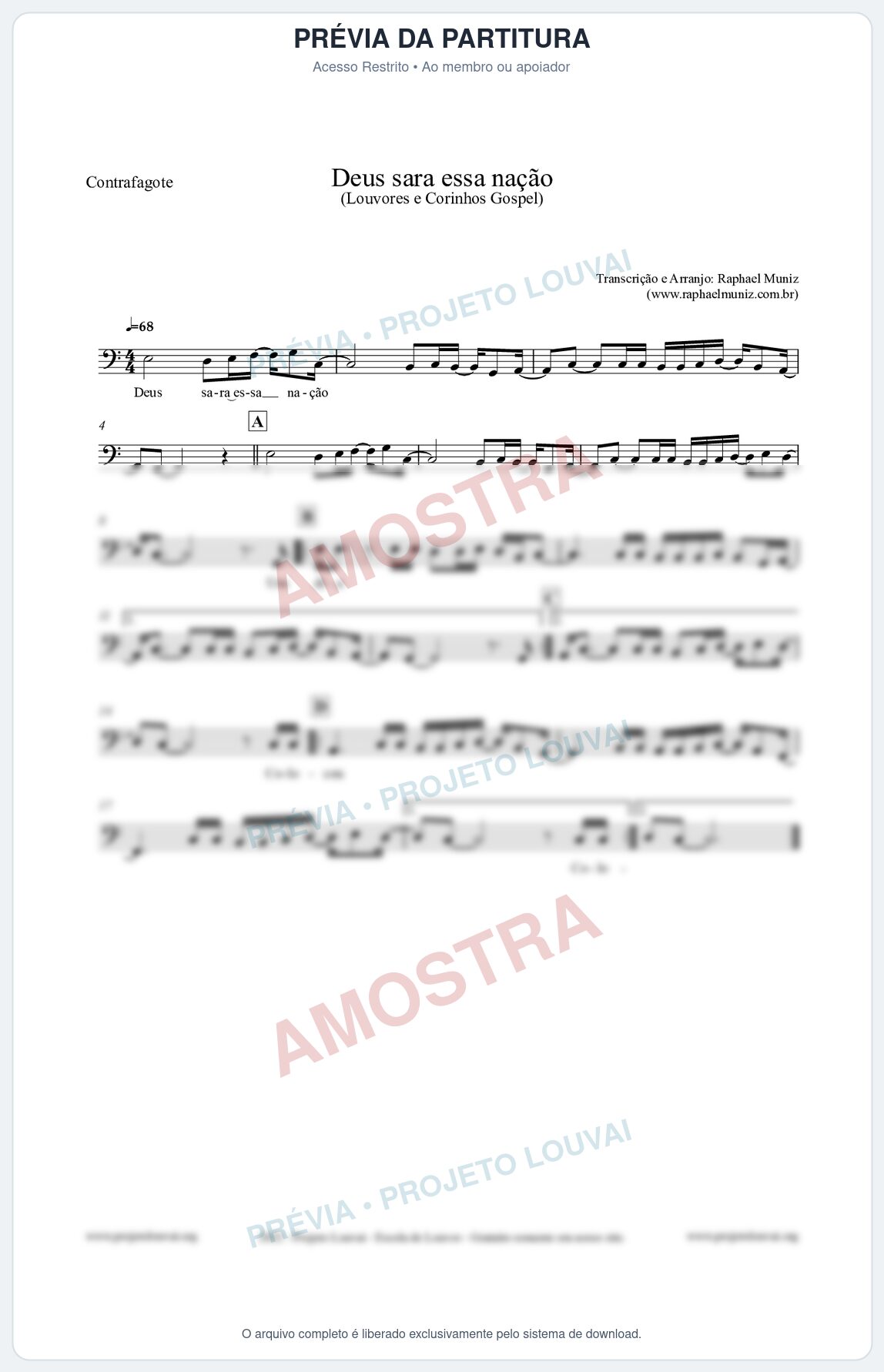 Prévia protegida da primeira página da partitura Partitura para Contrafagote - Deus sara essa nação - Louvores e Corinhos Gospel