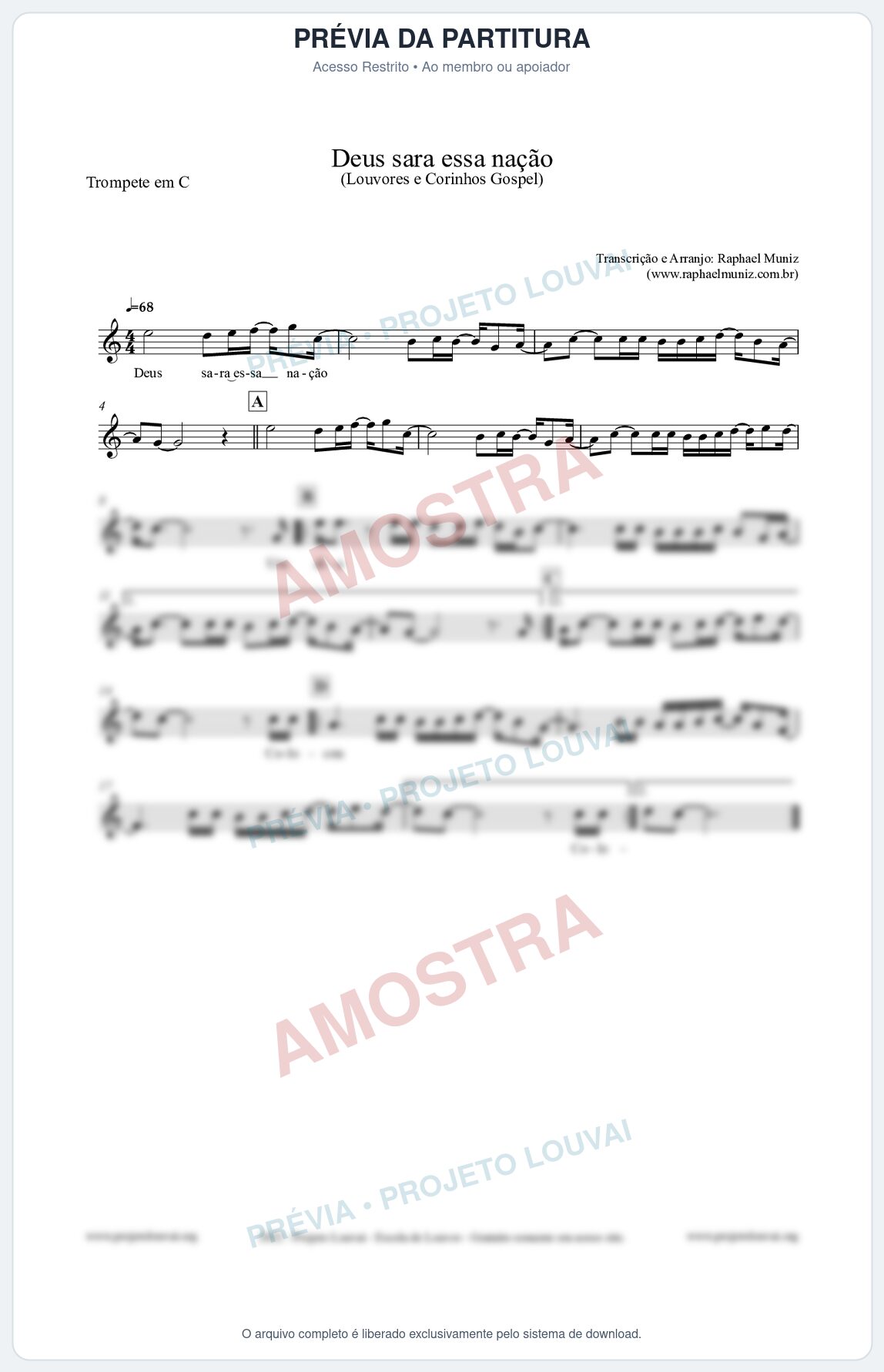 Prévia protegida da primeira página da partitura Partitura para Trompete em C - Deus sara essa nação - Louvores e Corinhos Gospel