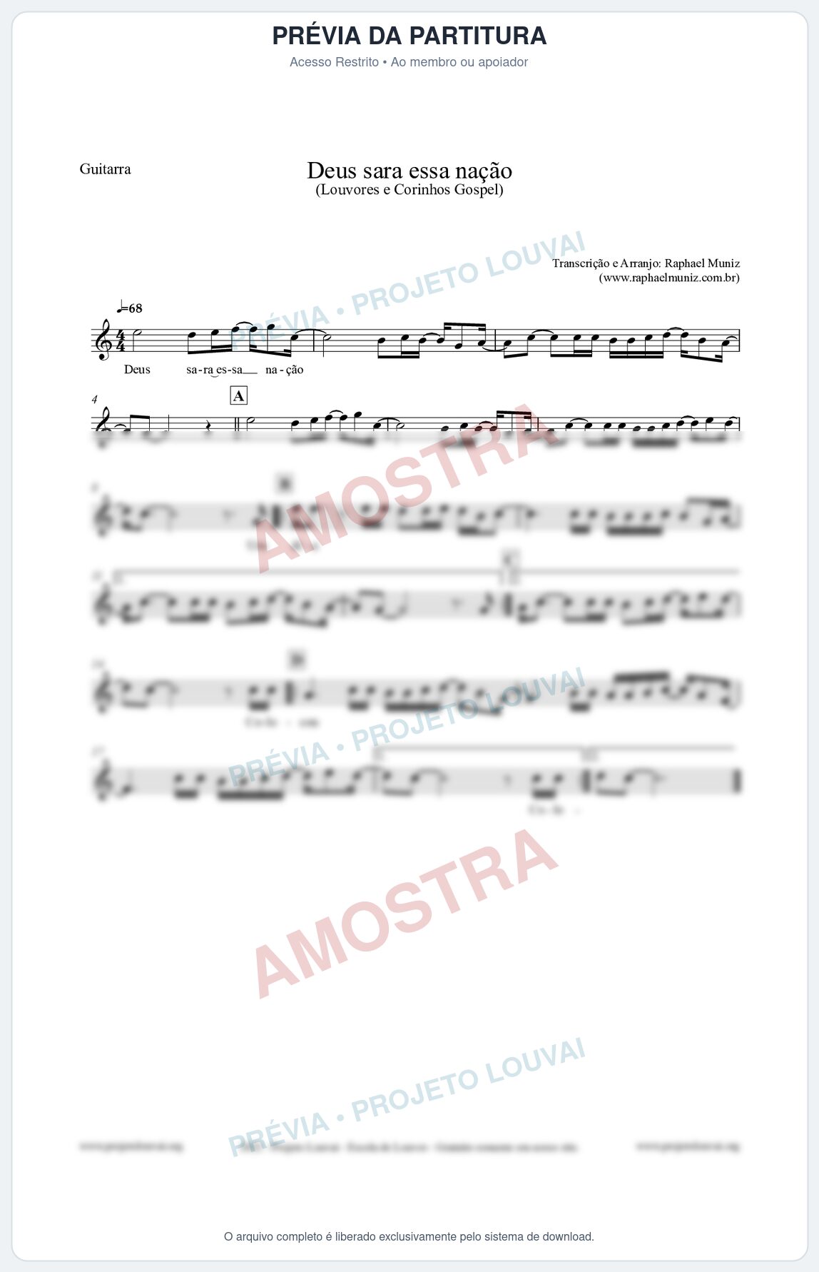 Prévia protegida da primeira página da partitura Partitura para Guitarra - Deus sara essa nação - Louvores e Corinhos Gospel