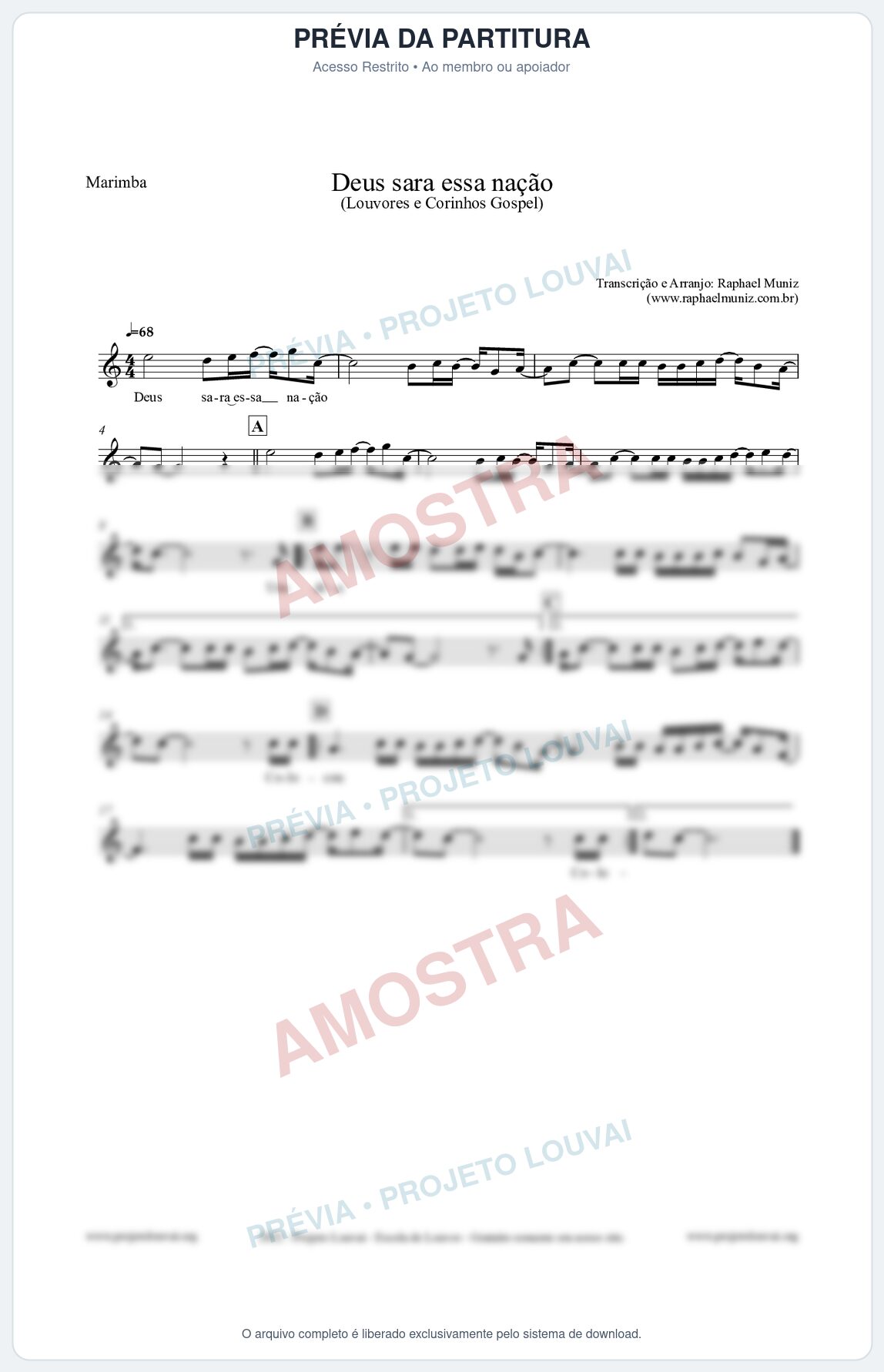 Prévia protegida da primeira página da partitura Partitura para Marimba - Deus sara essa nação - Louvores e Corinhos Gospel