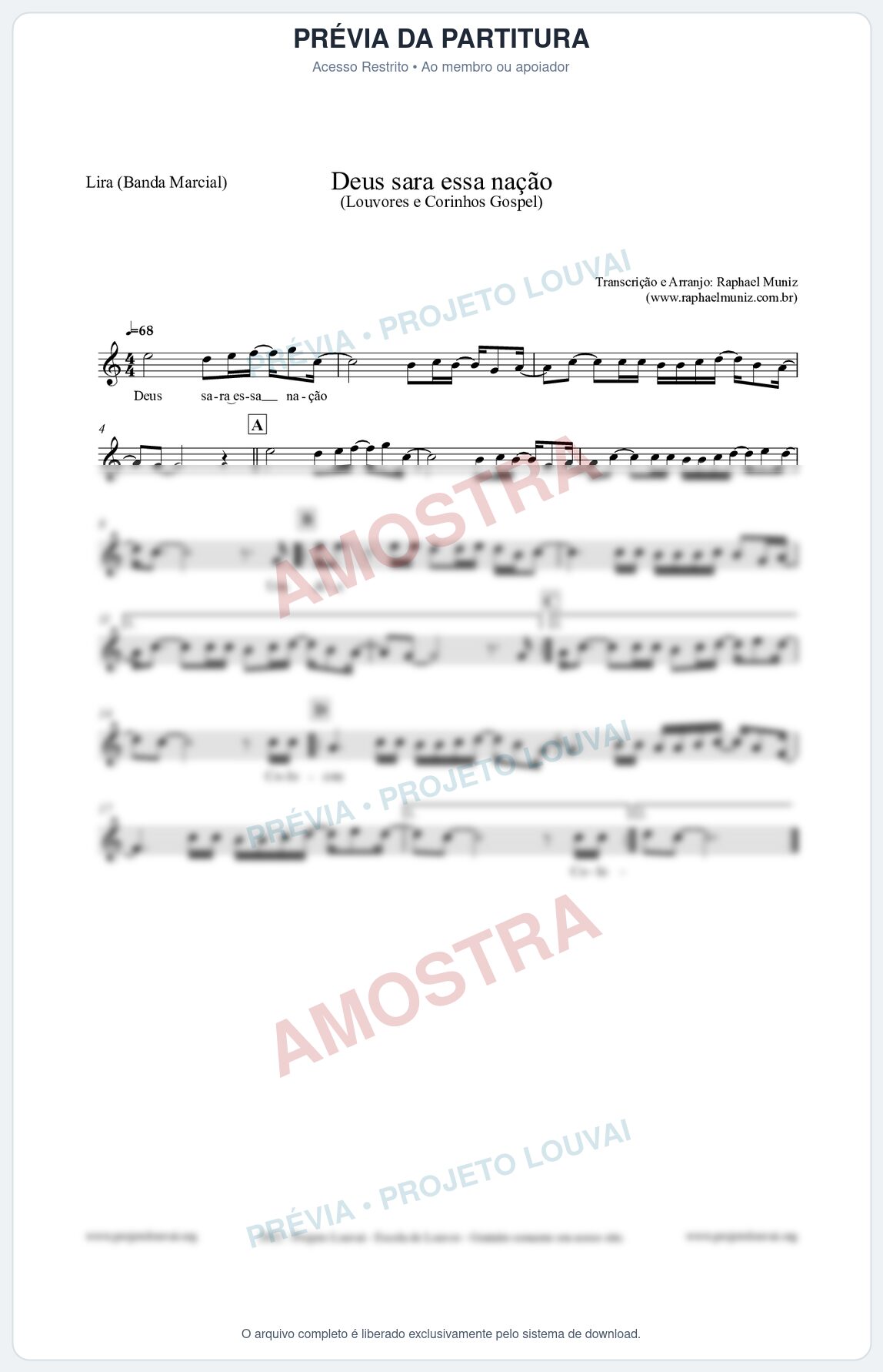 Prévia protegida da primeira página da partitura Partitura para Lira (Banda Marcial) - Deus sara essa nação - Louvores e Corinhos Gospel