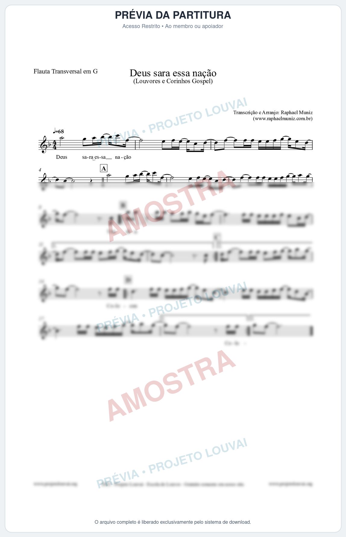 Prévia protegida da primeira página da partitura Partitura para Flauta Transversal em G - Deus sara essa nação - Louvores e Corinhos Gospel