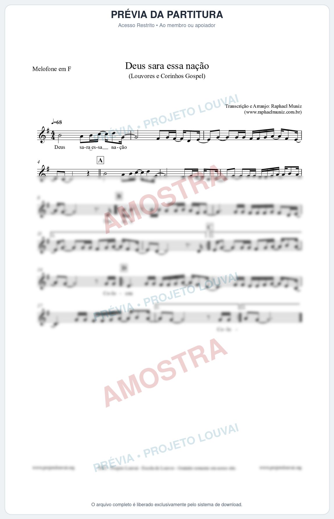 Prévia protegida da primeira página da partitura Partitura para Melofone em F - Deus sara essa nação - Louvores e Corinhos Gospel