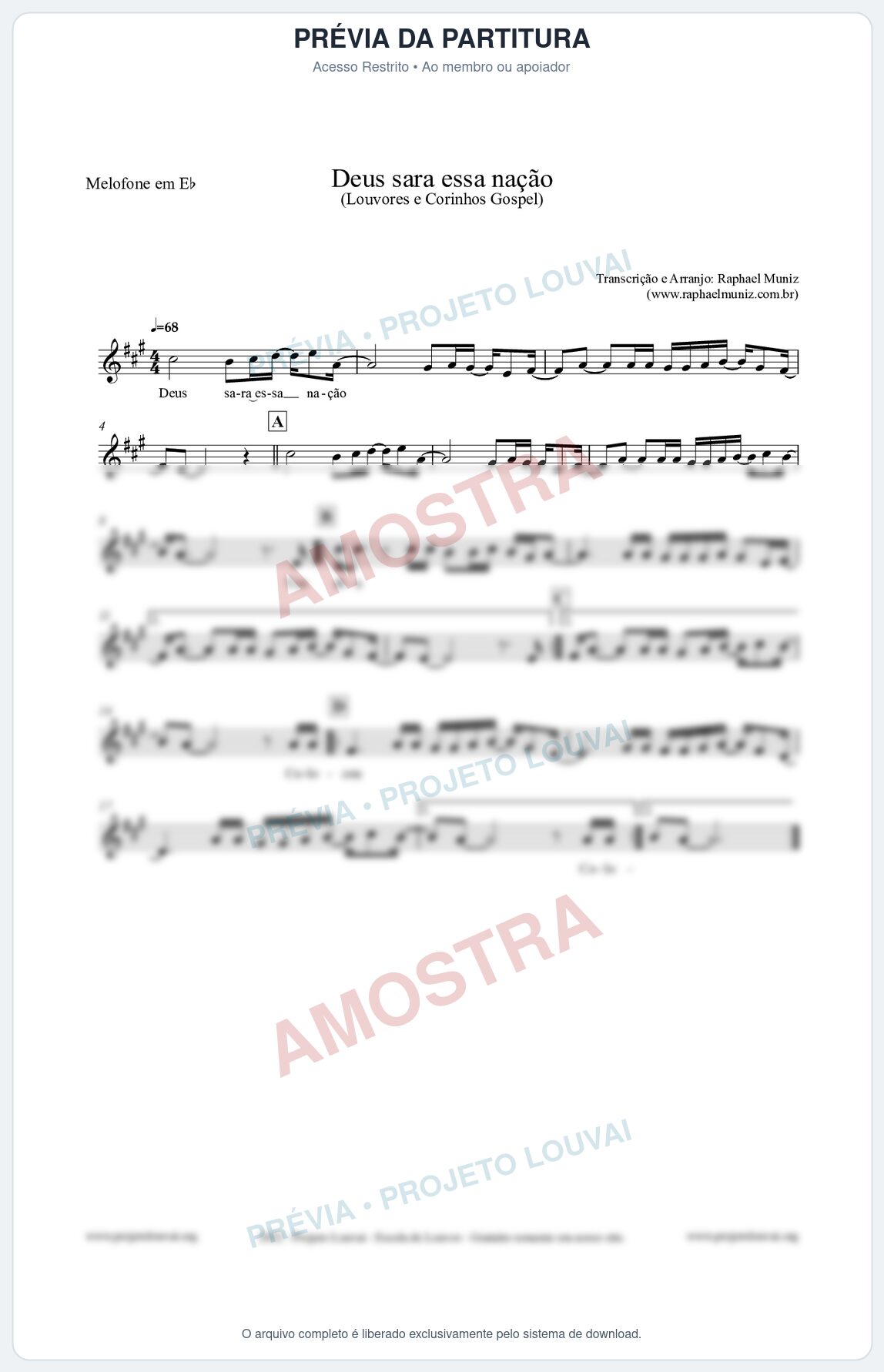 Prévia protegida da primeira página da partitura Partitura para Melofone em Eb - Deus sara essa nação - Louvores e Corinhos Gospel