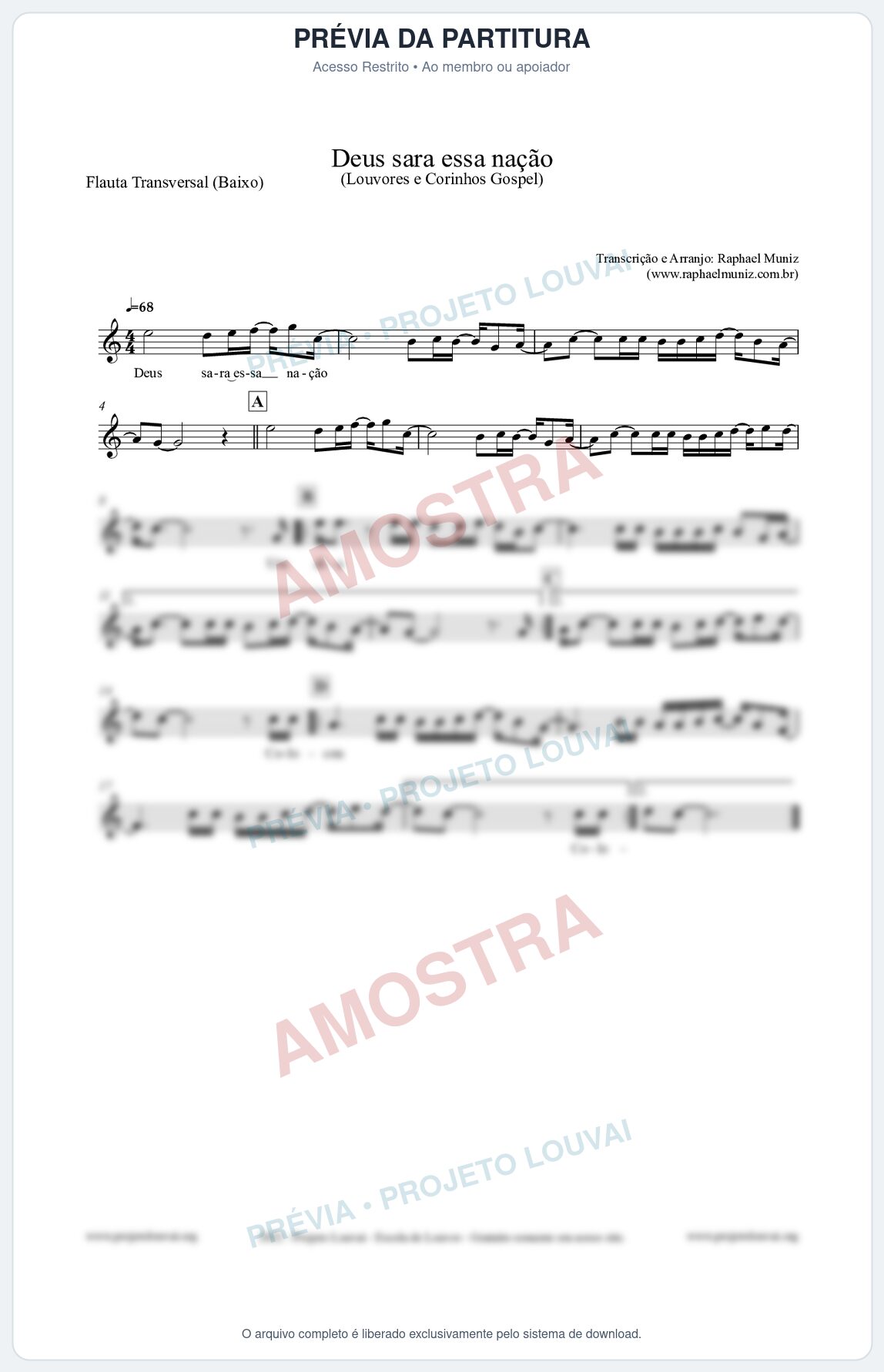 Prévia protegida da primeira página da partitura Partitura para Flauta Transversal (Baixo) - Deus sara essa nação - Louvores e Corinhos Gospel