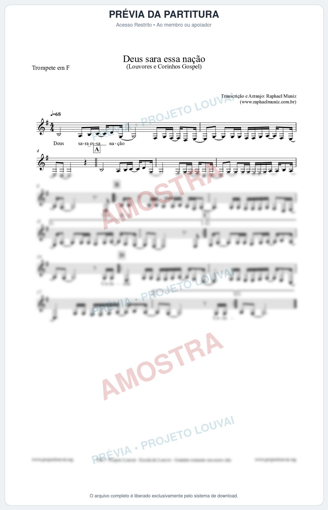 Prévia protegida da primeira página da partitura Partitura para Trompete em F - Deus sara essa nação - Louvores e Corinhos Gospel