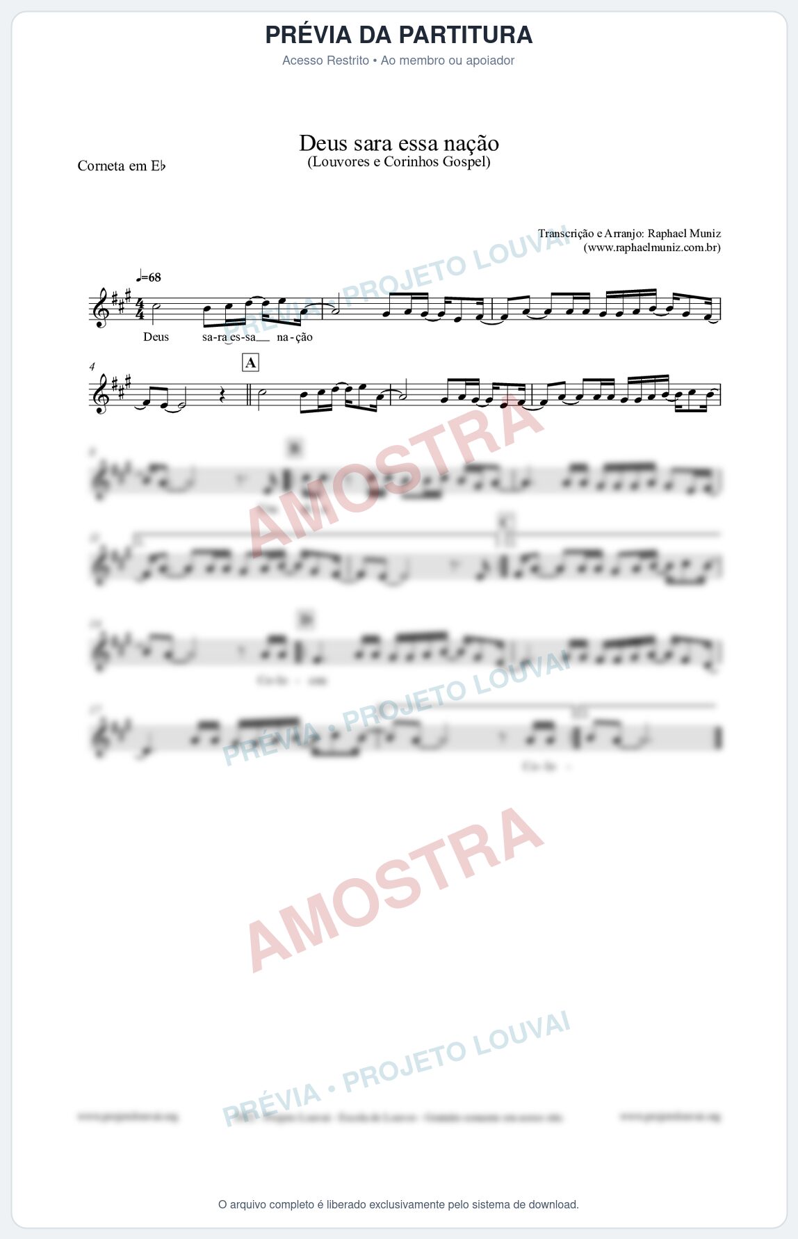 Prévia protegida da primeira página da partitura Partitura para Corneta em Eb - Deus sara essa nação - Louvores e Corinhos Gospel