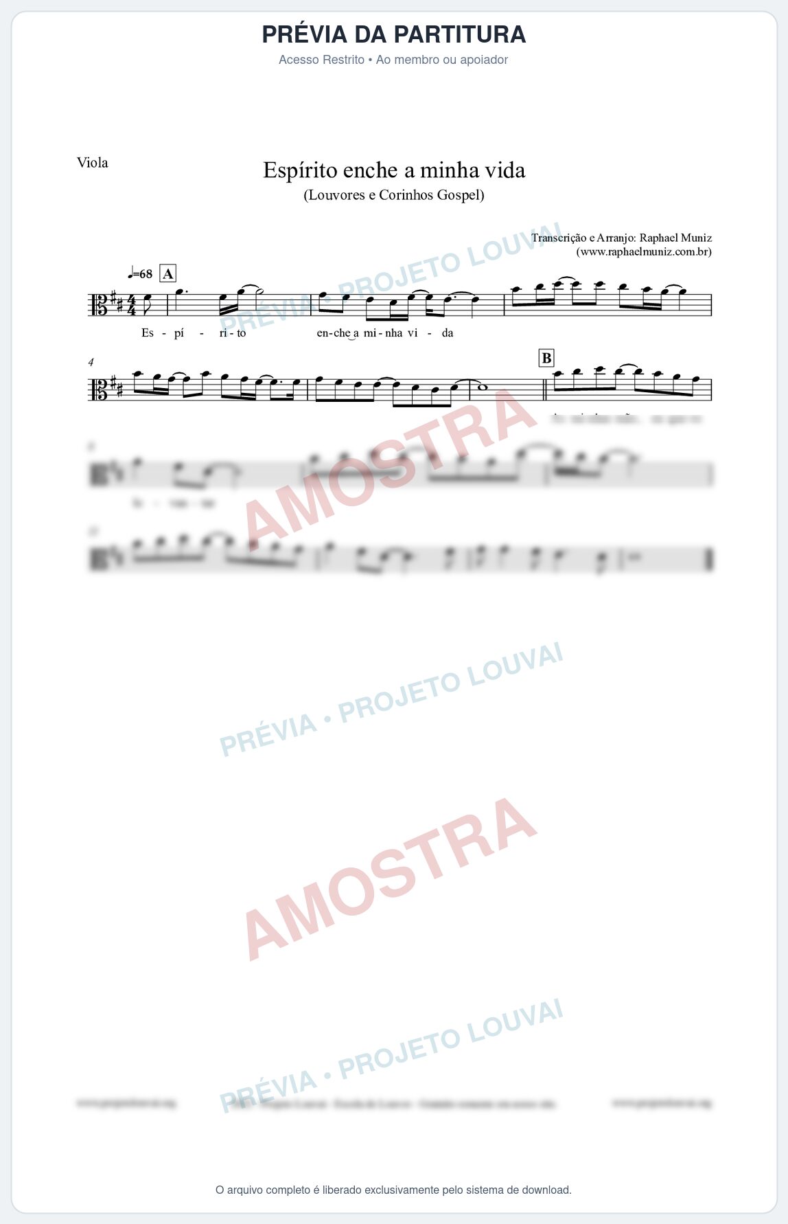 Prévia protegida da primeira página da partitura Partitura para Viola - Espírito enche a minha vida - Louvores e Corinhos Gospel