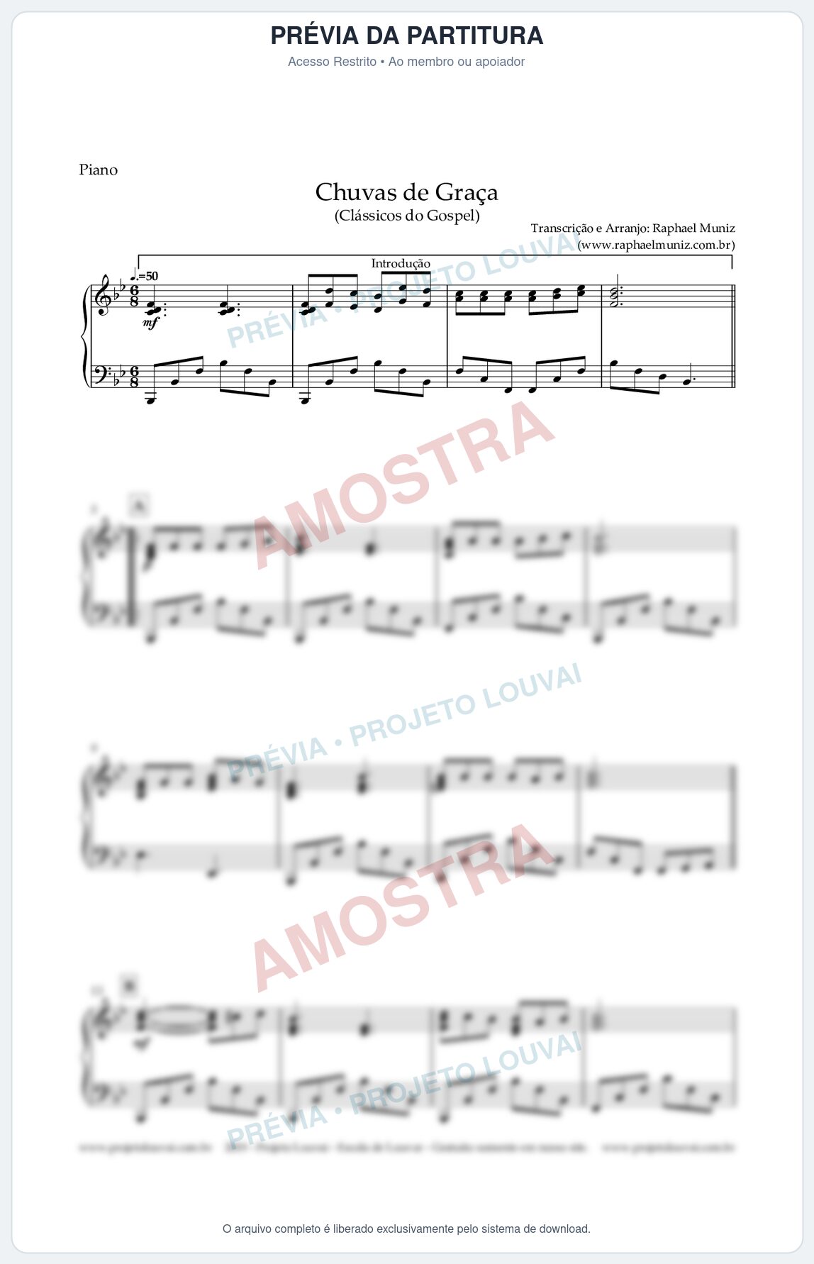 Prévia protegida da primeira página da partitura Partitura para Piano - Chuvas de Graças - Harpa Cristã nº1 - Clássicos do Gospel