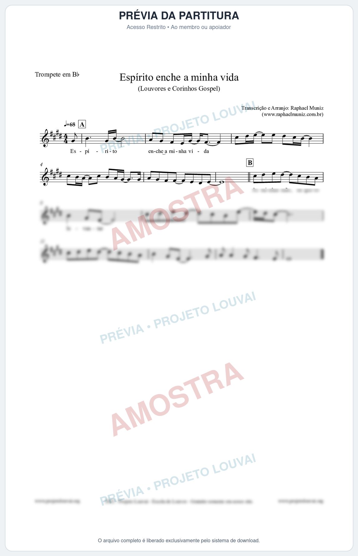 Prévia protegida da primeira página da partitura Partitura para Trompete em Bb - Espírito enche a minha vida - Louvores e Corinhos Gospel