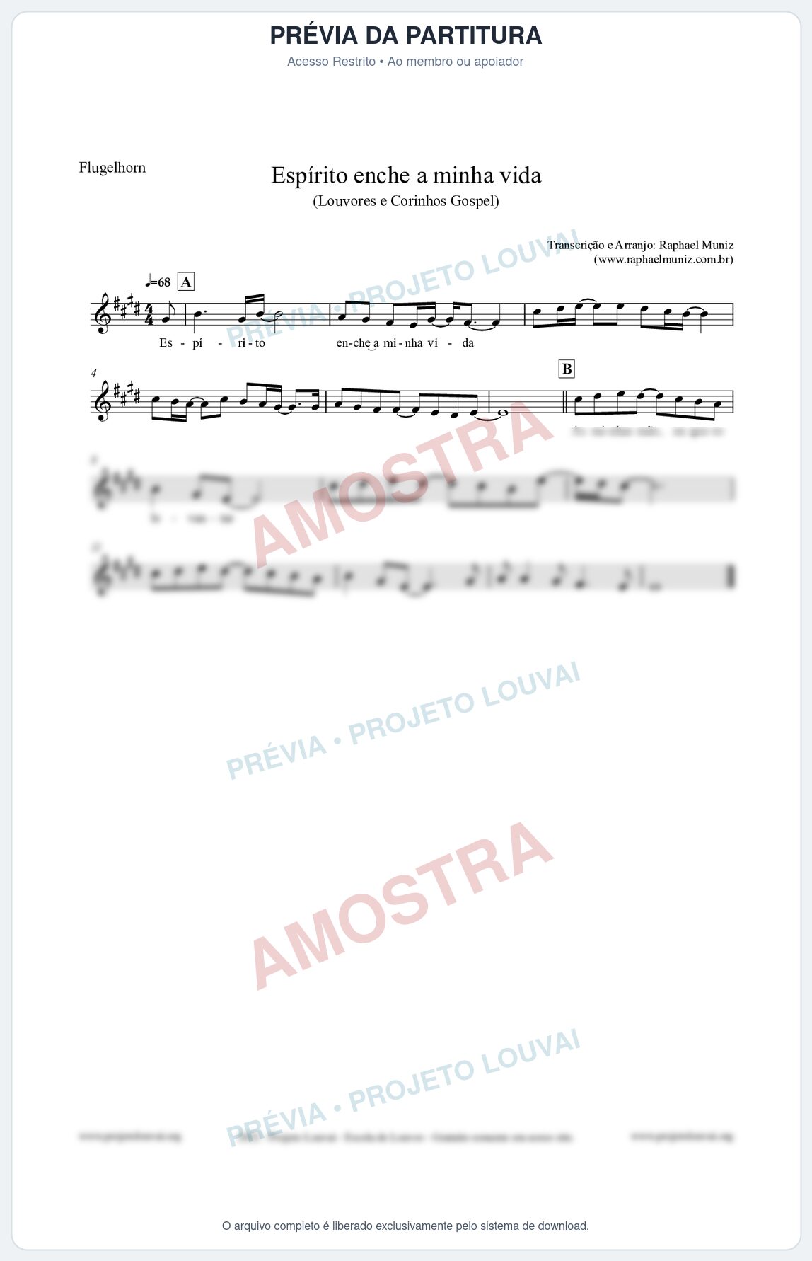 Prévia protegida da primeira página da partitura Partitura para Flugelhorn - Espírito enche a minha vida - Louvores e Corinhos Gospel