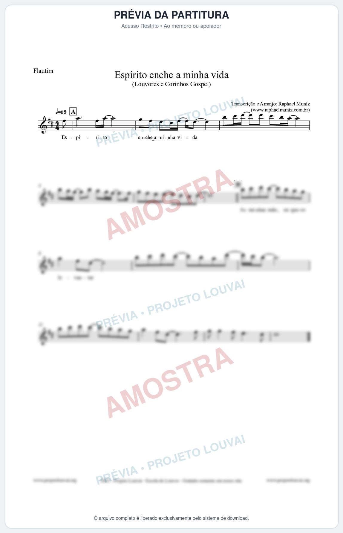 Prévia protegida da primeira página da partitura Partitura para Flautim - Espírito enche a minha vida - Louvores e Corinhos Gospel