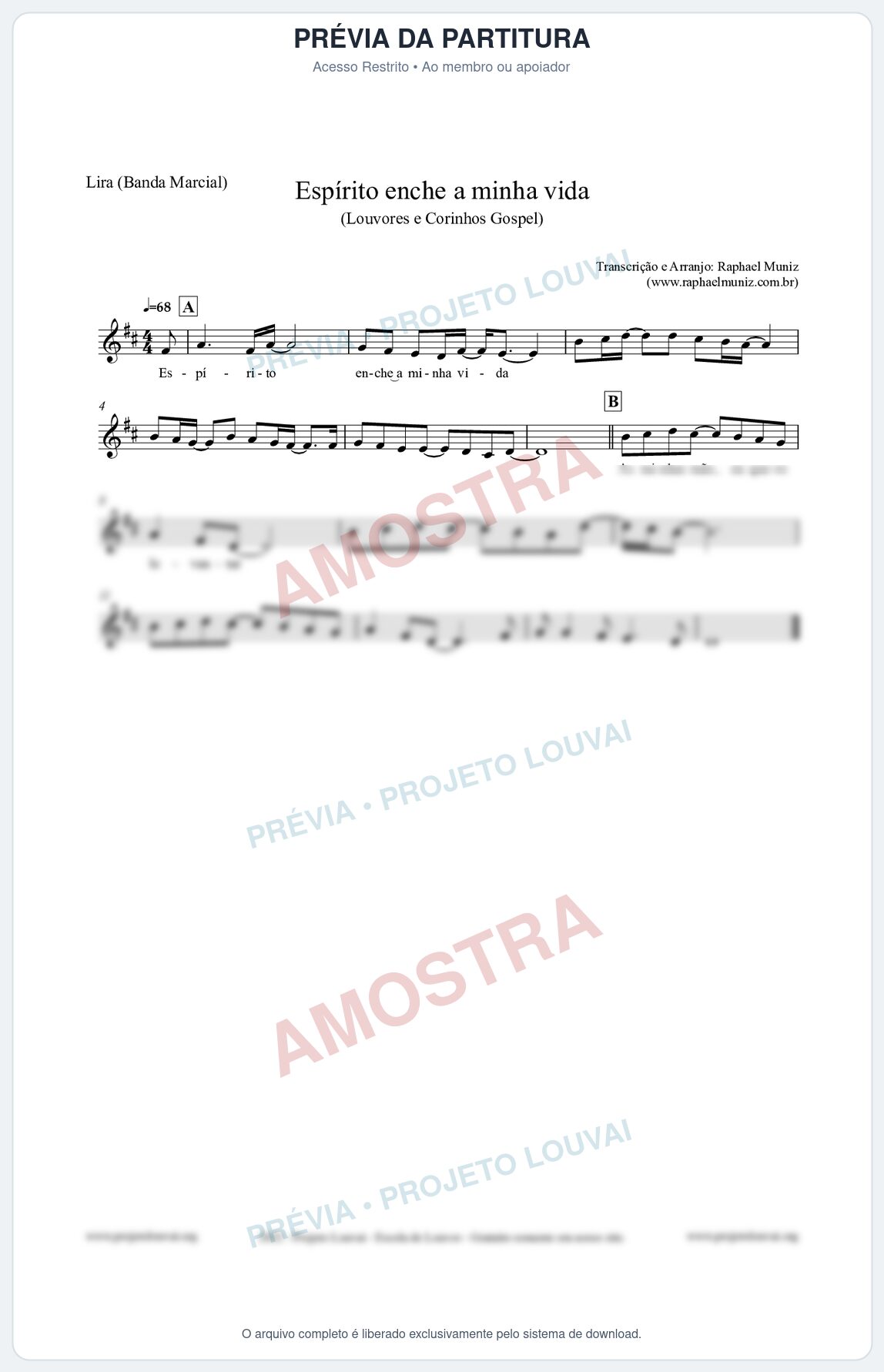 Prévia protegida da primeira página da partitura Partitura para Lira (Banda Marcial) - Espírito enche a minha vida - Louvores e Corinhos Gospel