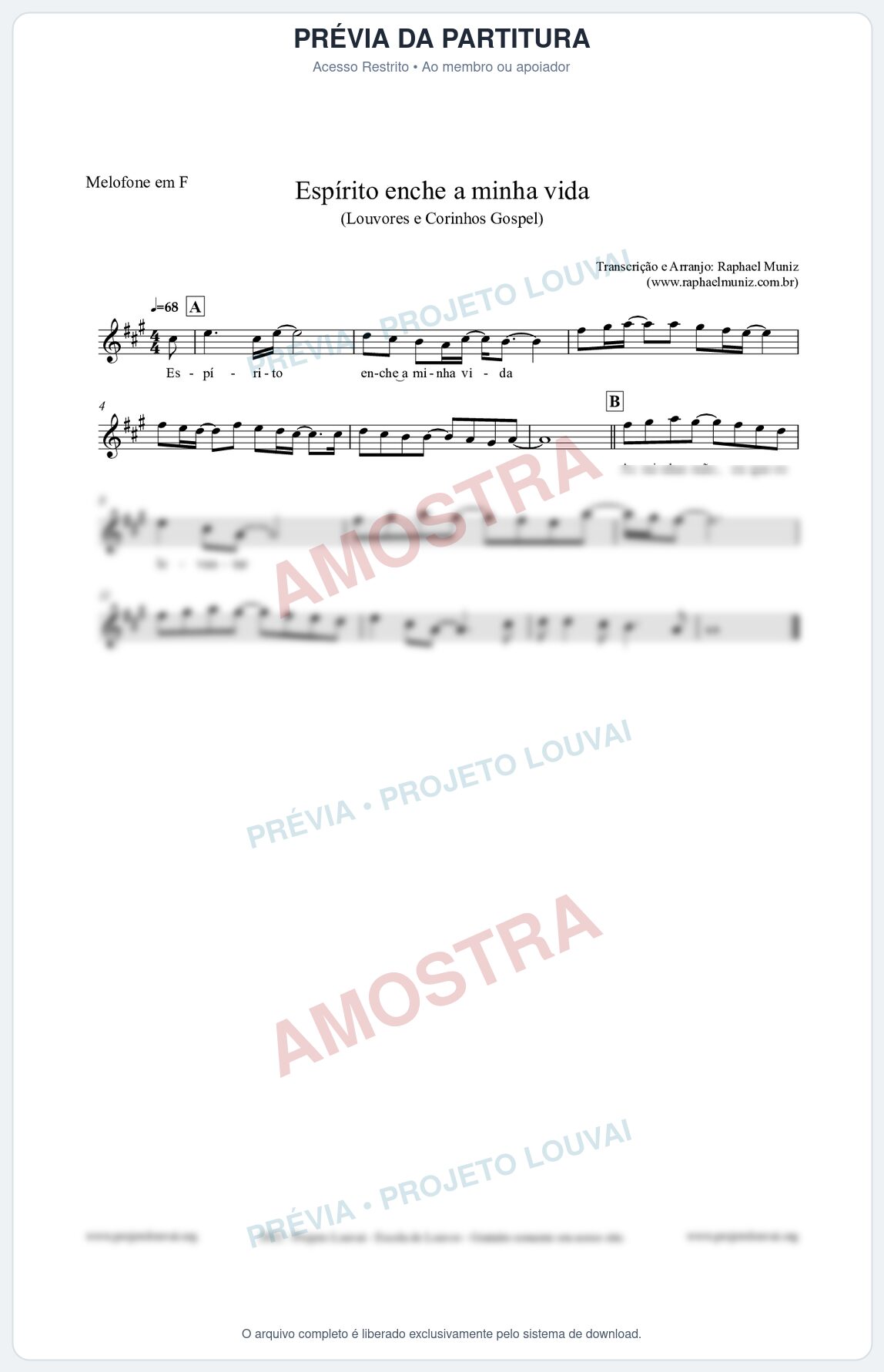 Prévia protegida da primeira página da partitura Partitura para Melofone em F - Espírito enche a minha vida - Louvores e Corinhos Gospel