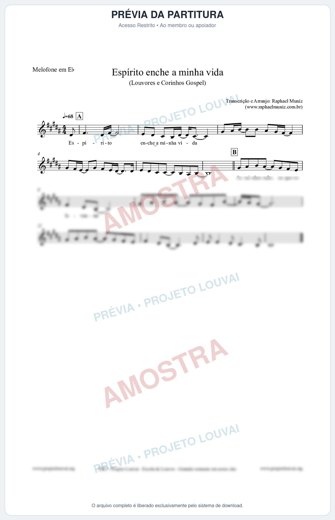Prévia protegida da primeira página da partitura Partitura para Melofone em Eb - Espírito enche a minha vida - Louvores e Corinhos Gospel