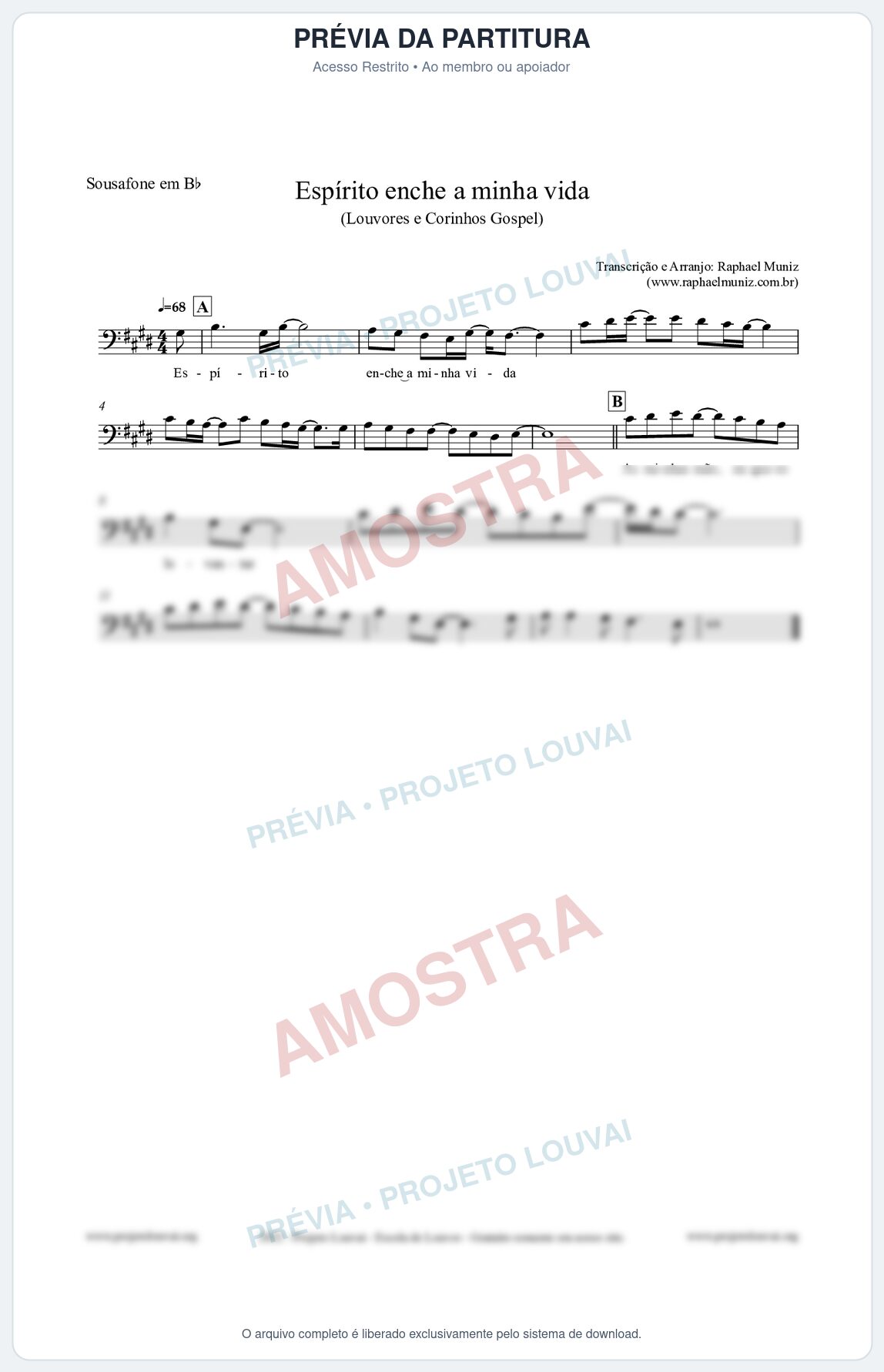 Prévia protegida da primeira página da partitura Partitura para Sousafone em Bb - Espírito enche a minha vida - Louvores e Corinhos Gospel