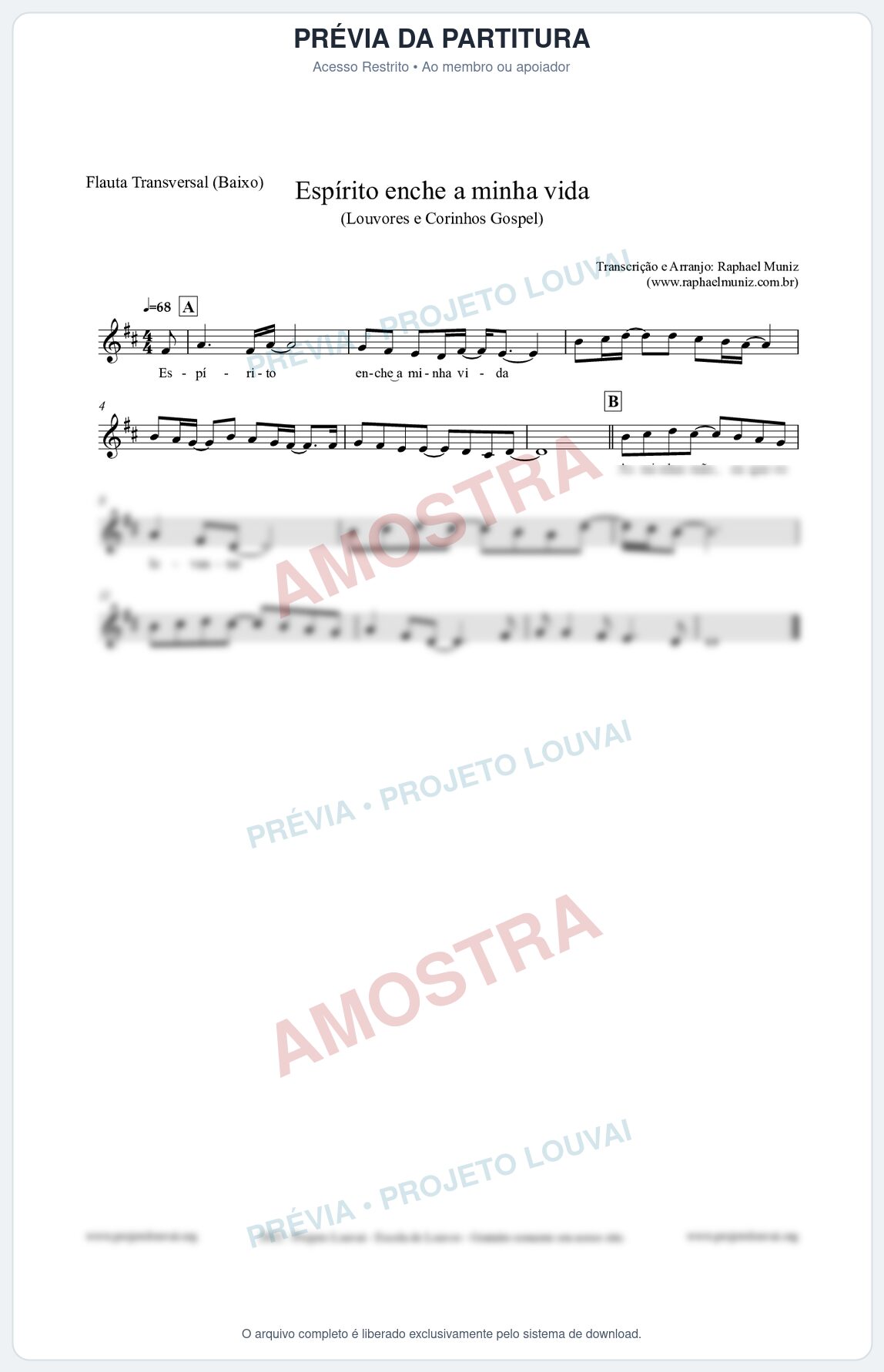 Prévia protegida da primeira página da partitura Partitura para Flauta Transversal (Baixo) - Espírito enche a minha vida - Louvores e Corinhos Gospel