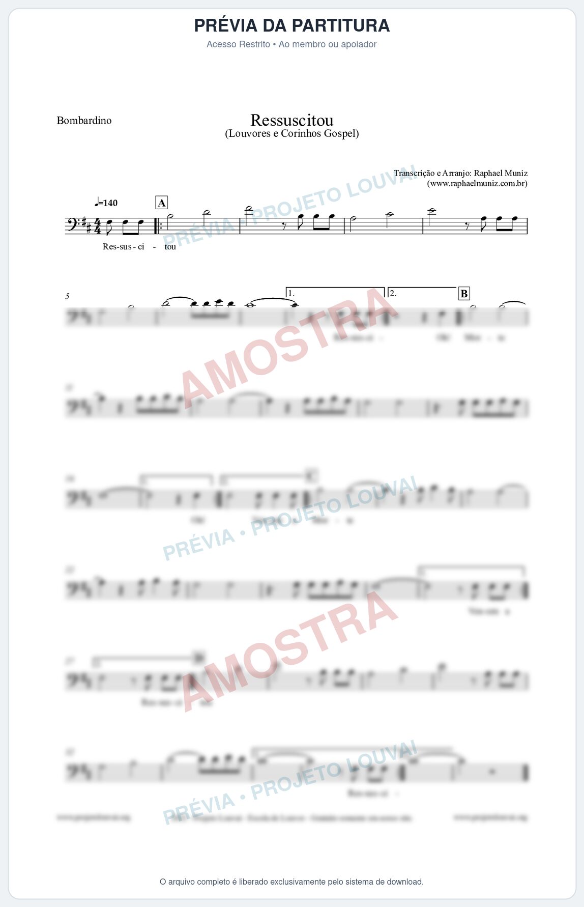 Prévia protegida da primeira página da partitura Partitura para Bombardino - Ressuscitou - Louvores e Corinhos Gospel