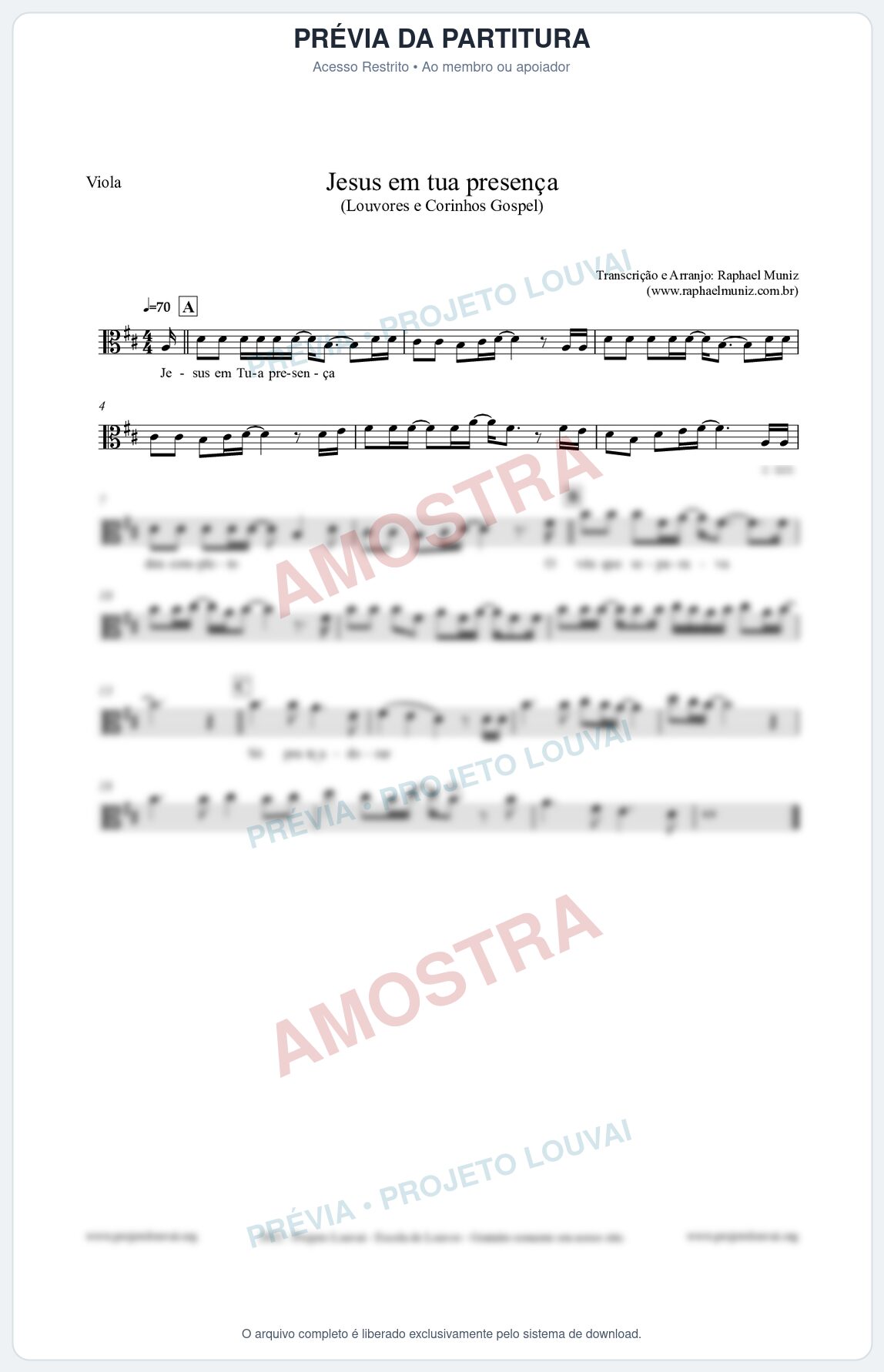 Prévia protegida da primeira página da partitura Partitura para Viola - Jesus em tua presença - Louvores e Corinhos Gospel