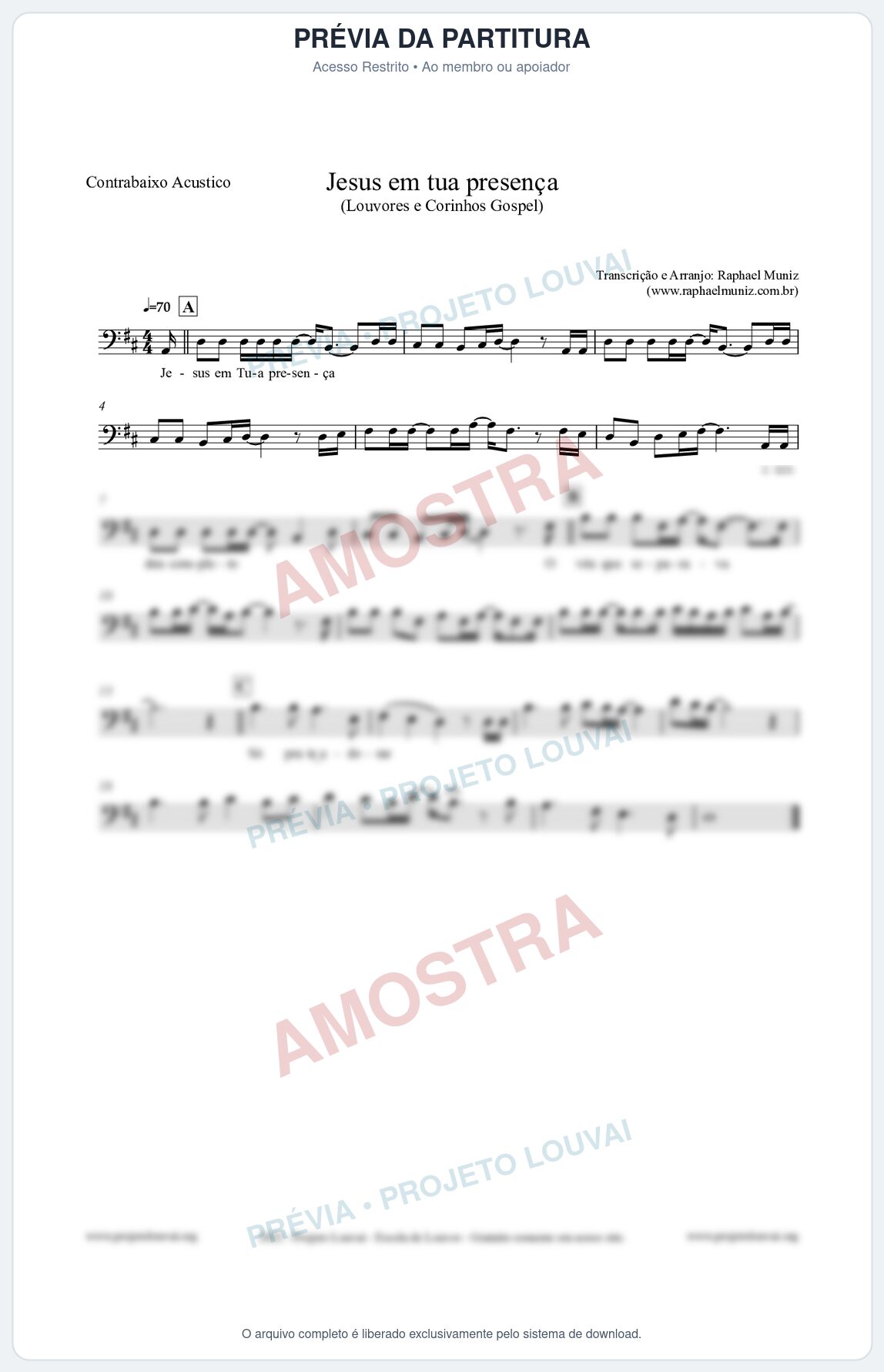Prévia protegida da primeira página da partitura Partitura para Contrabaixo Acústico - Jesus em tua presença - Louvores e Corinhos Gospel