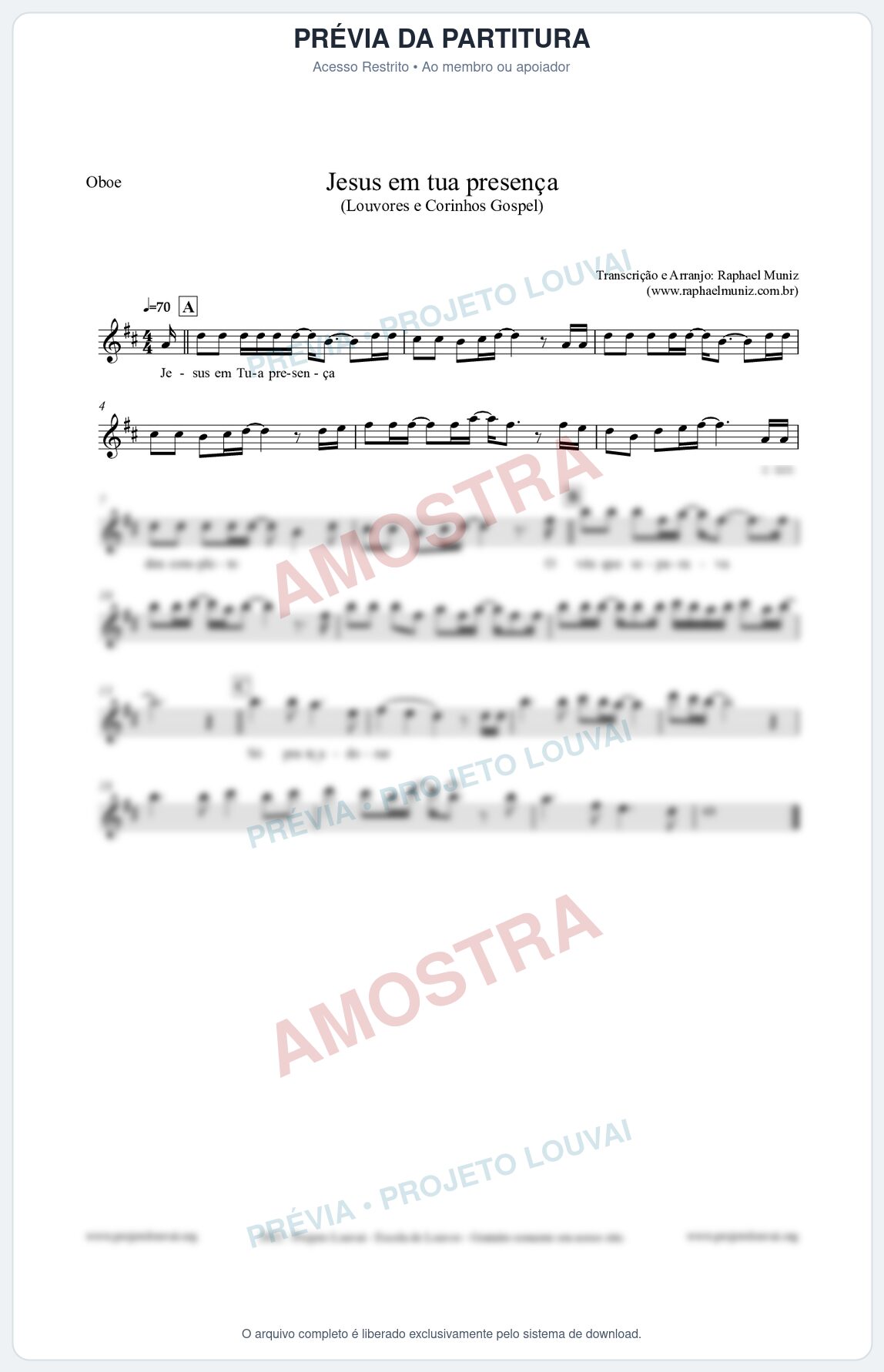 Prévia protegida da primeira página da partitura Partitura para Oboé - Jesus em tua presença - Louvores e Corinhos Gospel