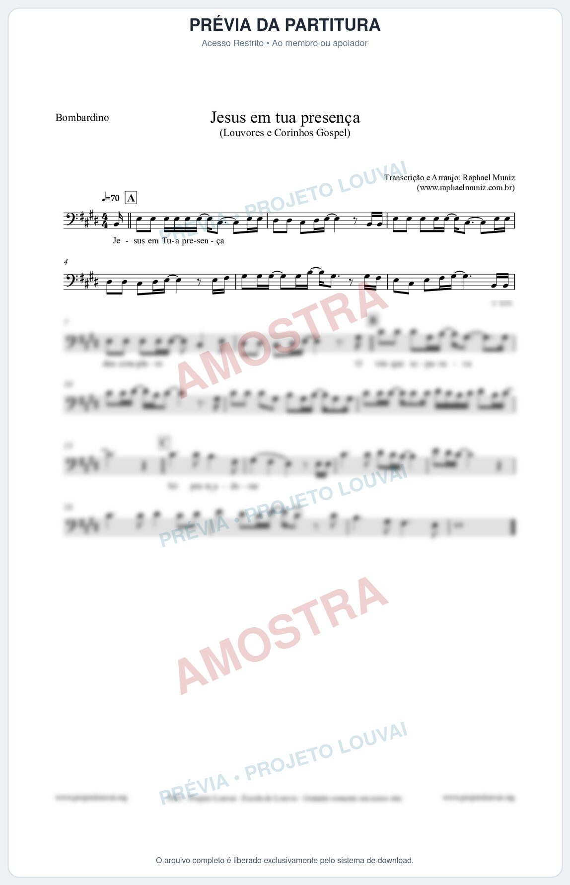 Prévia protegida da primeira página da partitura Partitura para Bombardino - Jesus em tua presença - Louvores e Corinhos Gospel